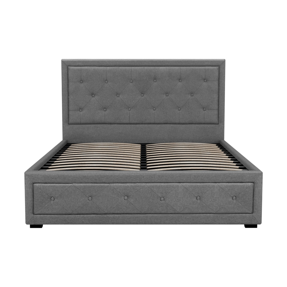 Artiss Tiyo Bed Frame Fabric Gas Lift Storage - Grey Double-Bed Frames-PEROZ Accessories