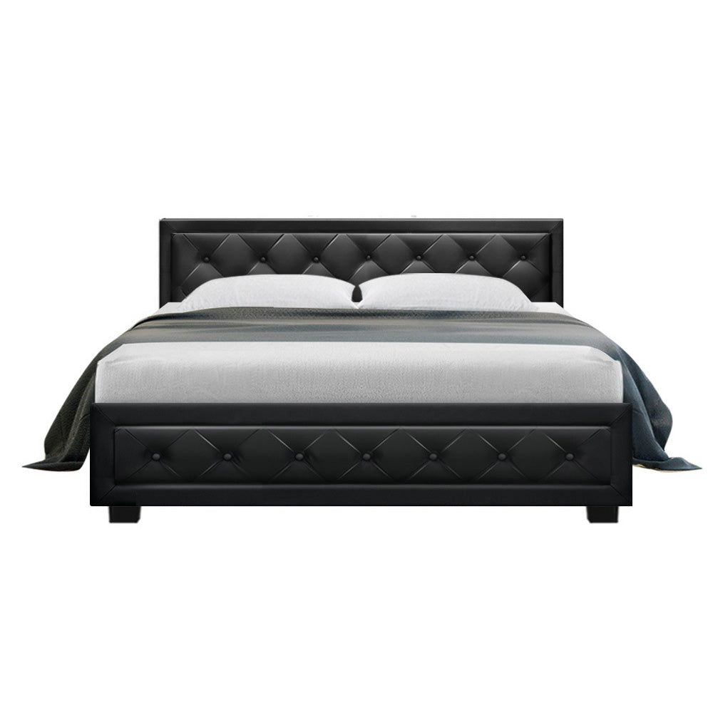 Artiss Tiyo Bed Frame PU Leather Gas Lift Storage - Black Queen-Bed Frames-PEROZ Accessories