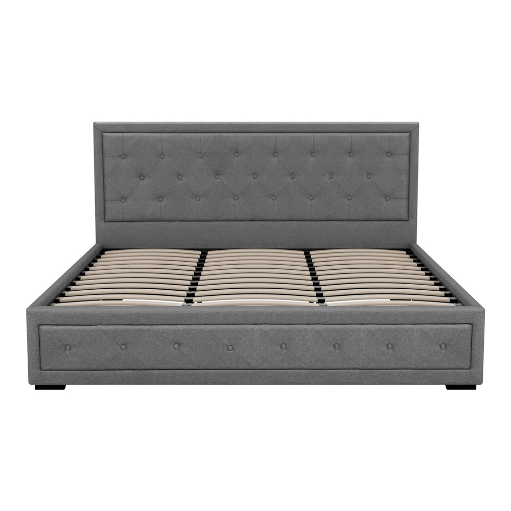 Artiss Tiyo Bed Frame Fabric Gas Lift Storage - Grey King-Bed Frames-PEROZ Accessories