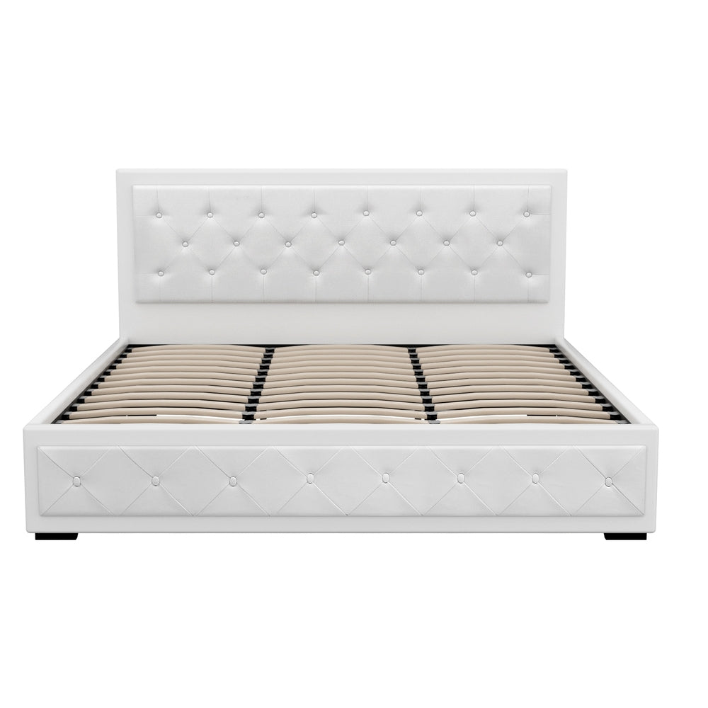 Artiss Bed Frame King Size Gas Lift Base With Storage White Leather Tiyo Collection-Bed Frames-PEROZ Accessories