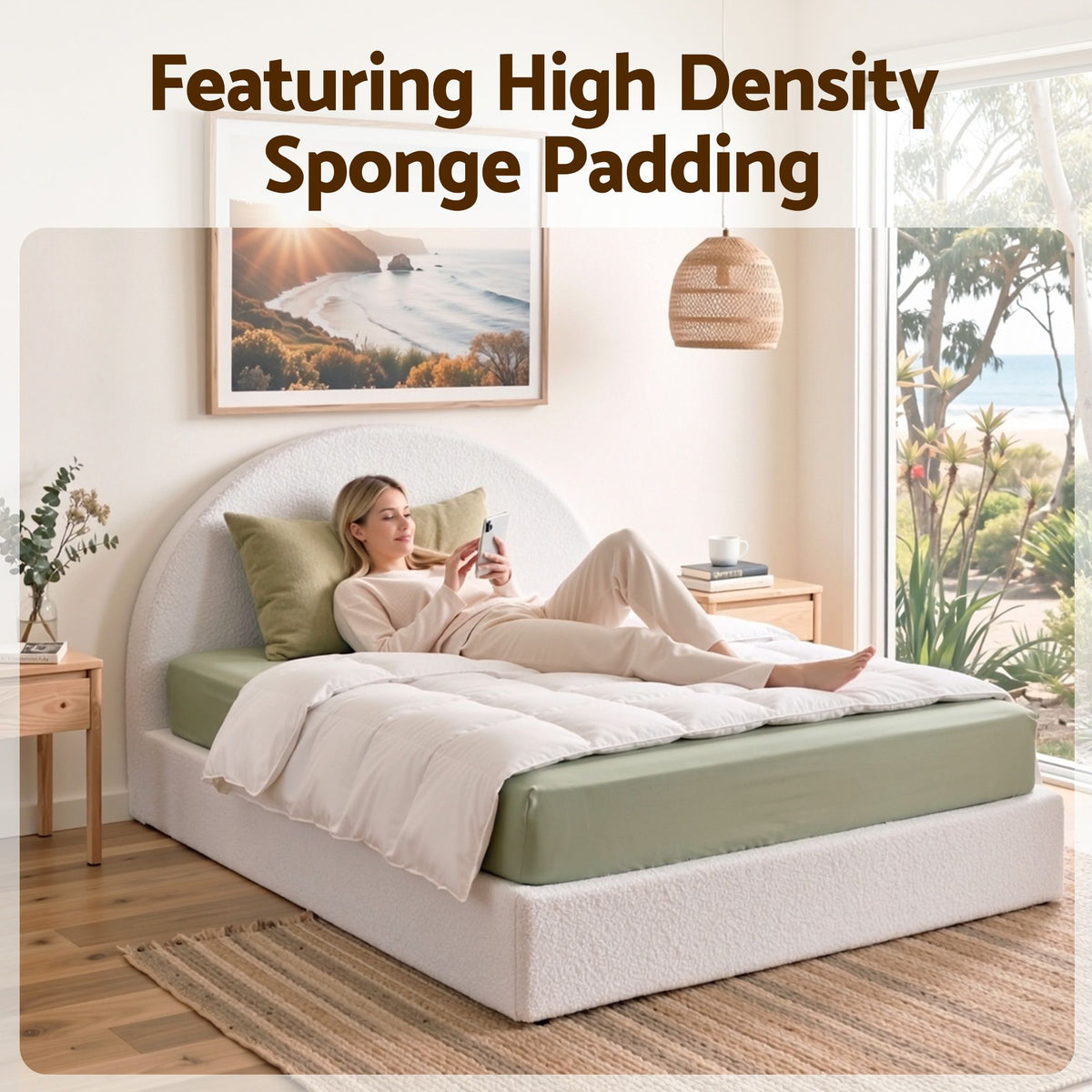 Artiss Double Bed Frame Boucle Fabric Vacuum Compressed Beds Removable Washable Cover No-Assembly-Furniture > Bedroom > Beds & Bed Frames-PEROZ Accessories