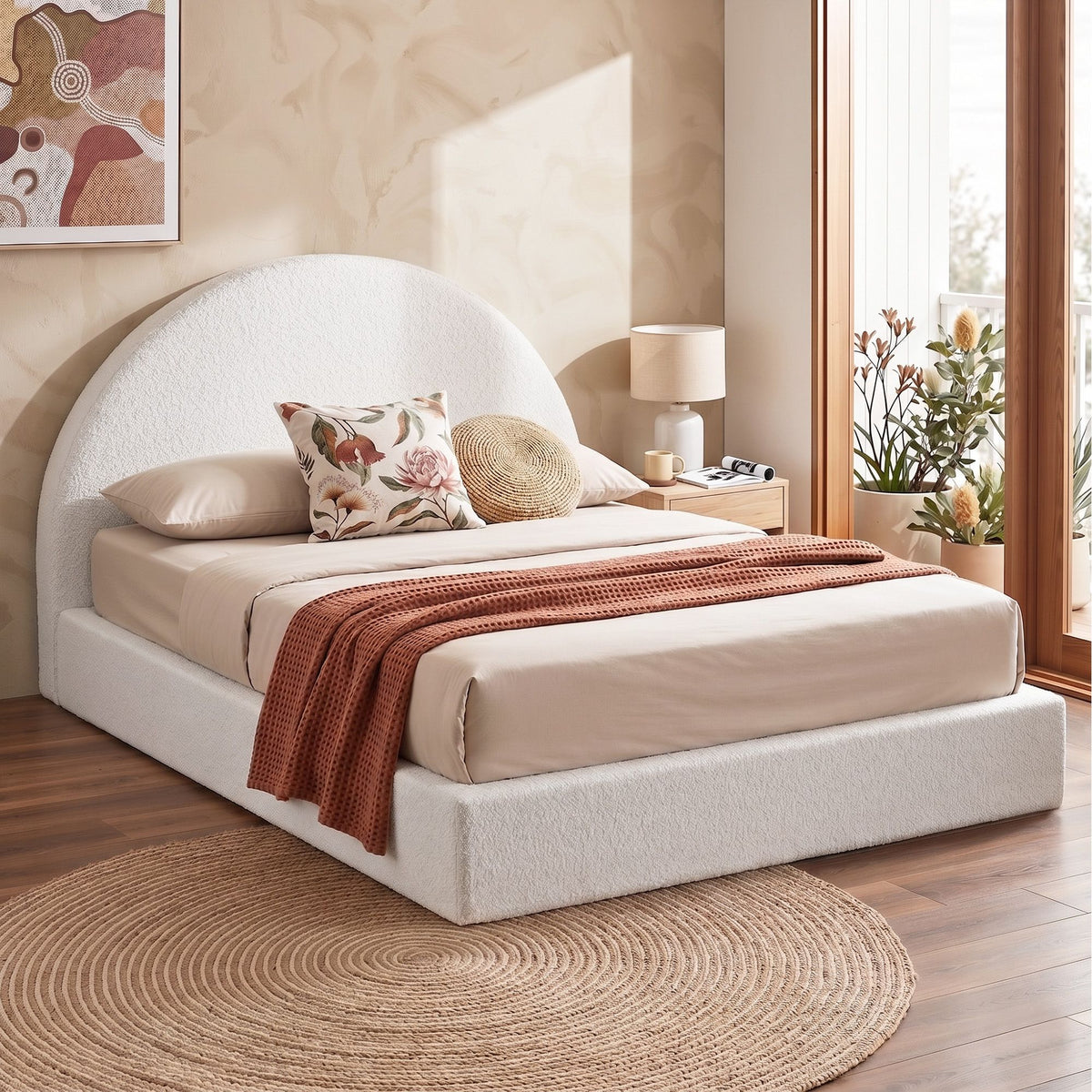 Artiss Queen Bed Frame Boucle Fabric Vacuum Compressed Beds Removable Washable Cover No-Assembly-Furniture > Bedroom > Beds & Bed Frames-PEROZ Accessories