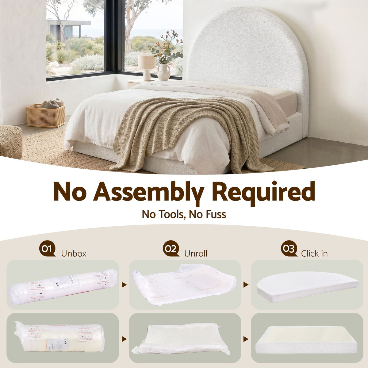 Artiss Queen Bed Frame Boucle Fabric Vacuum Compressed Beds Removable Washable Cover No-Assembly-Furniture > Bedroom > Beds & Bed Frames-PEROZ Accessories