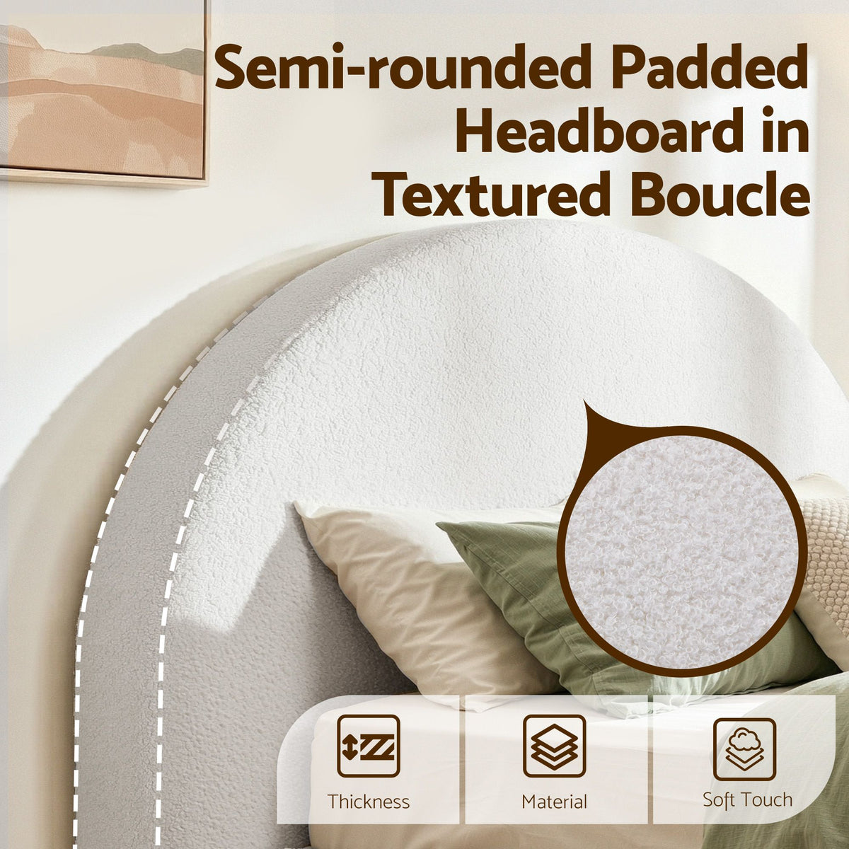 Artiss Queen Bed Frame Boucle Fabric Vacuum Compressed Beds Removable Washable Cover No-Assembly-Furniture > Bedroom > Beds & Bed Frames-PEROZ Accessories
