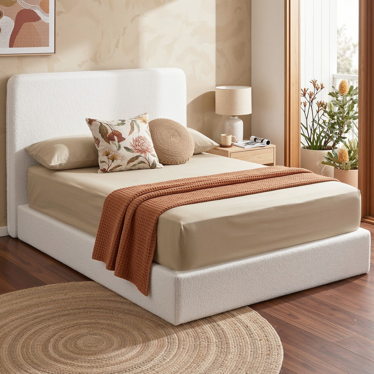 Artiss Double Bed Frame Boucle Fabric Vacuum Compressed Beds Removable Washable Cover-Furniture > Bedroom > Beds & Bed Frames-PEROZ Accessories