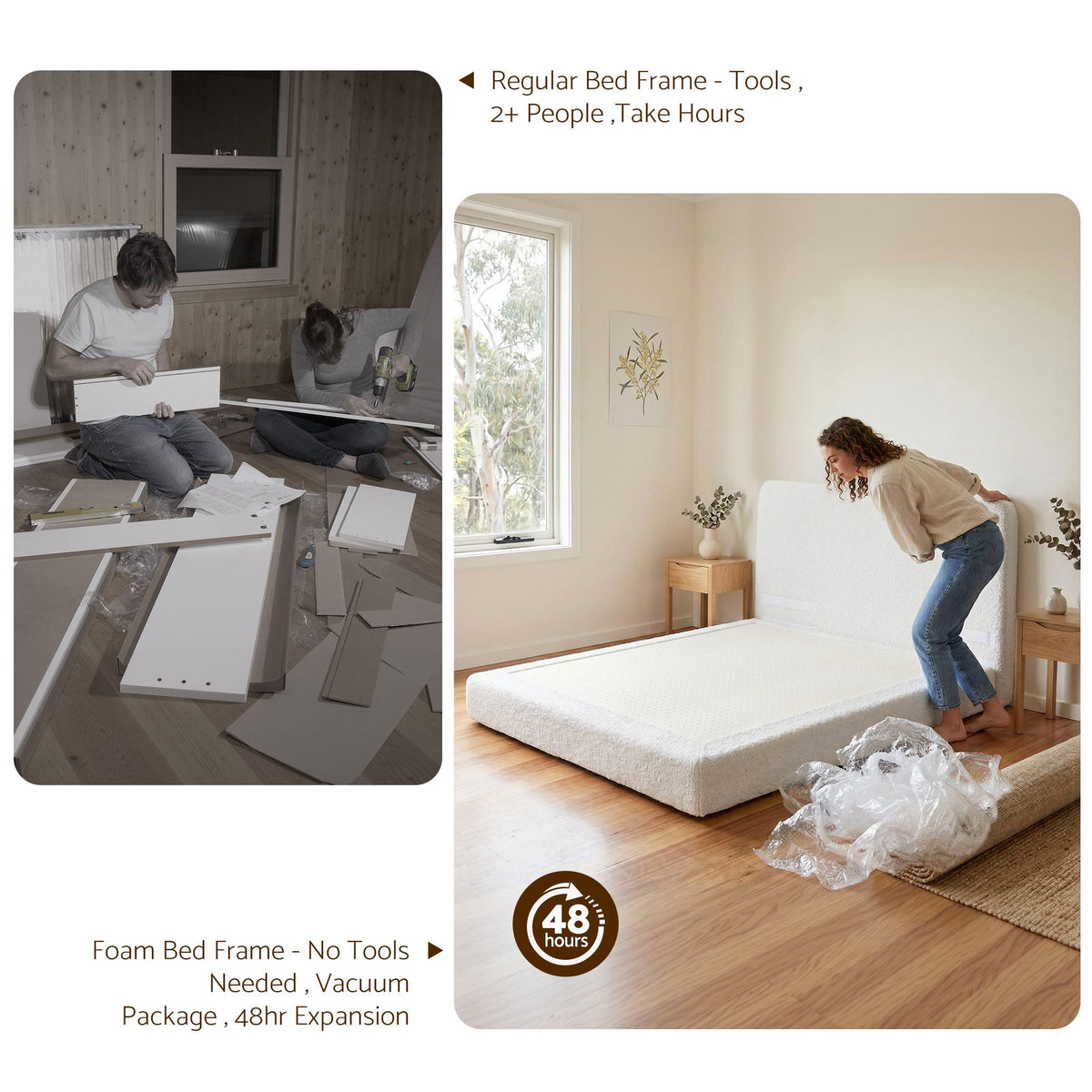 Artiss Double Bed Frame Boucle Fabric Vacuum Compressed Beds Removable Washable Cover-Furniture > Bedroom > Beds & Bed Frames-PEROZ Accessories