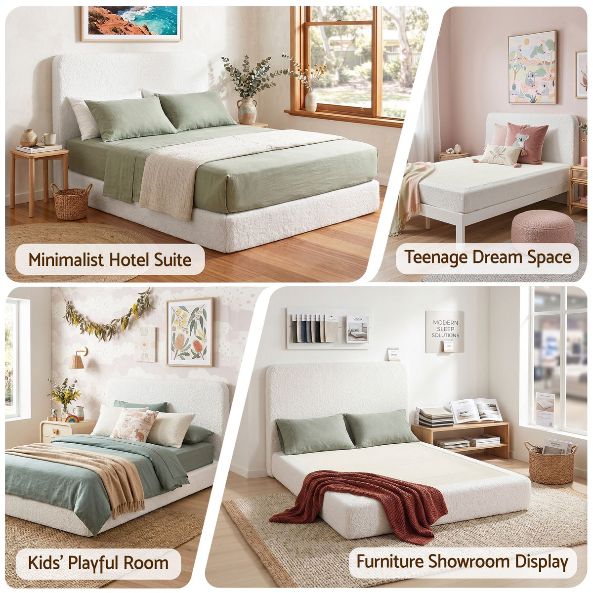 Artiss Double Bed Frame Boucle Fabric Vacuum Compressed Beds Removable Washable Cover-Furniture > Bedroom > Beds & Bed Frames-PEROZ Accessories