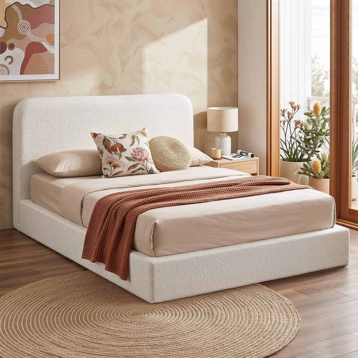 Artiss Queen Bed Frame Boucle Fabric Vacuum Compressed Beds Washable Cover No-Assembly-Furniture > Bedroom > Beds & Bed Frames-PEROZ Accessories