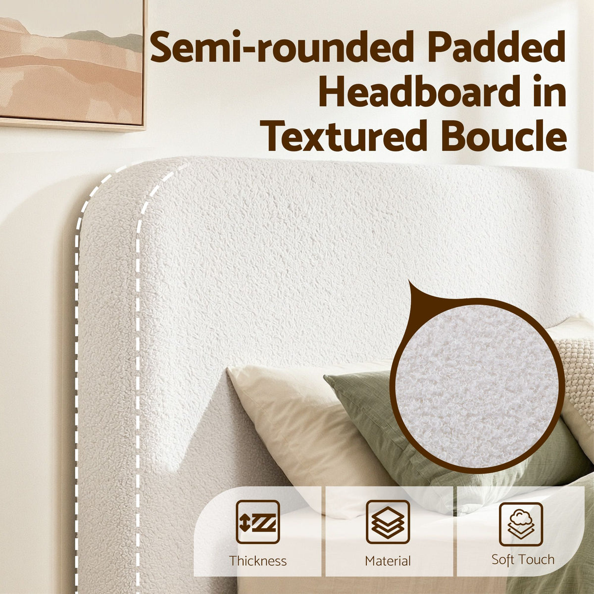 Artiss Queen Bed Frame Boucle Fabric Vacuum Compressed Beds Washable Cover No-Assembly-Furniture > Bedroom > Beds & Bed Frames-PEROZ Accessories
