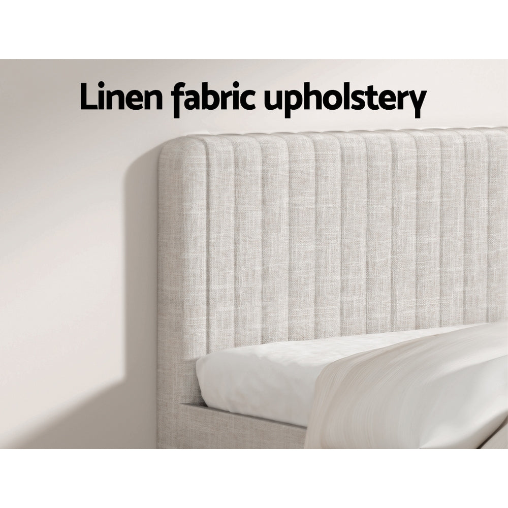Artiss Bed Frame Queen Bed Base w Headboard Beige Fabric Wooden Slats Metal Legs-Furniture > Bedroom-PEROZ Accessories