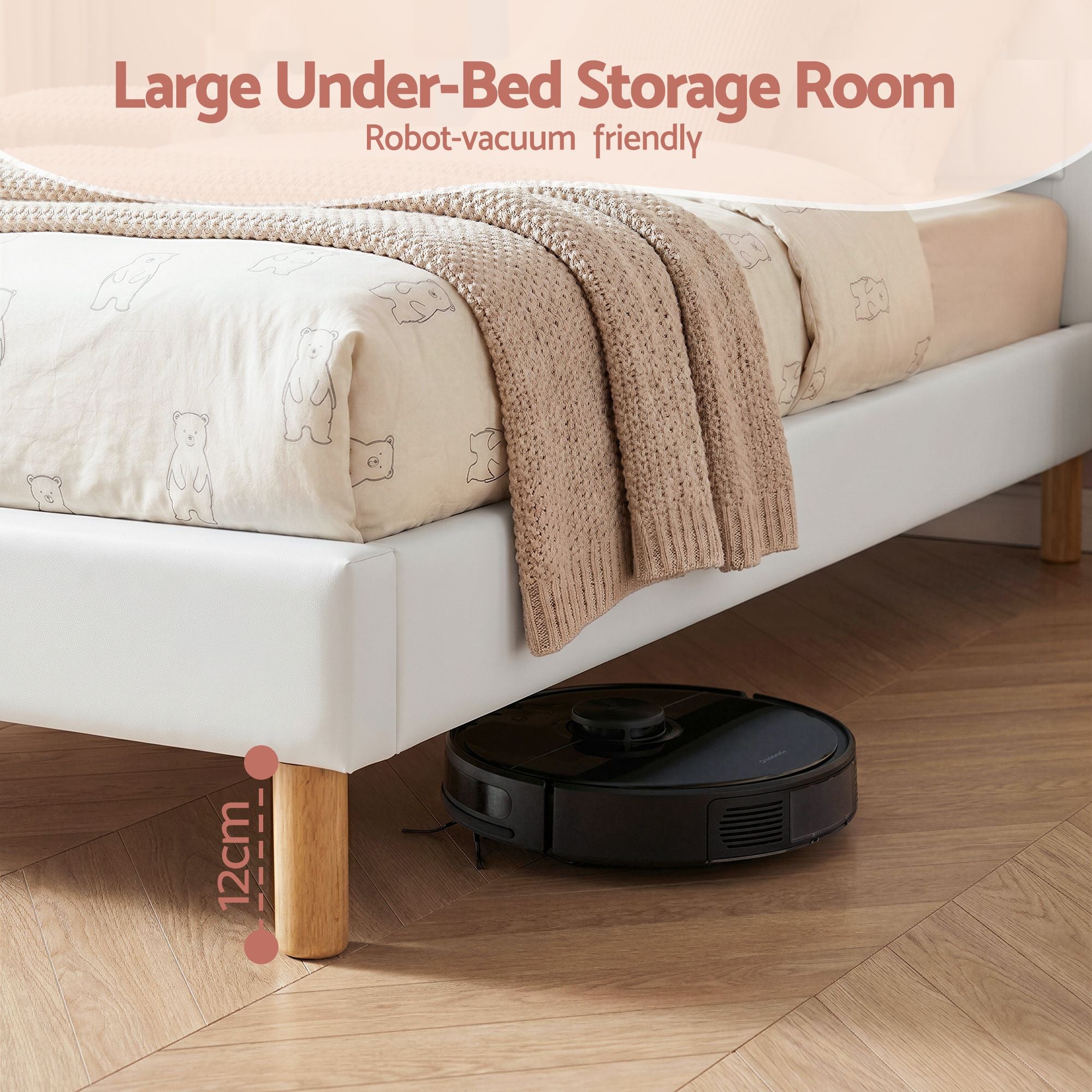 Artiss Kids King Single Bed Frame Bear Ears Headboard Upholstered Leather Platform Bed for Child-Furniture > Bedroom > Beds & Bed Frames-PEROZ Accessories