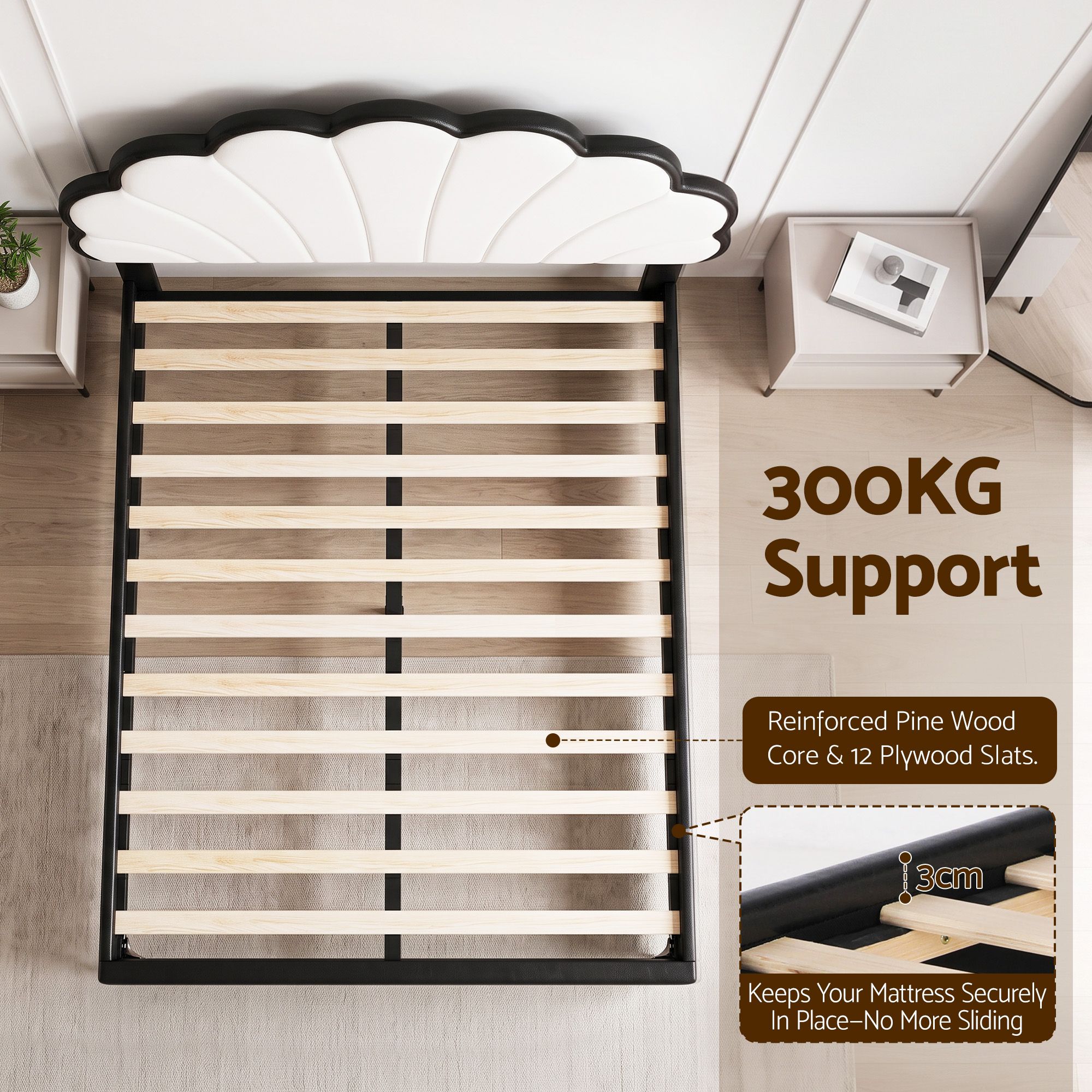 Artiss Double Bed Frame with Adjustable Shell Headboard and PVC Upholstery