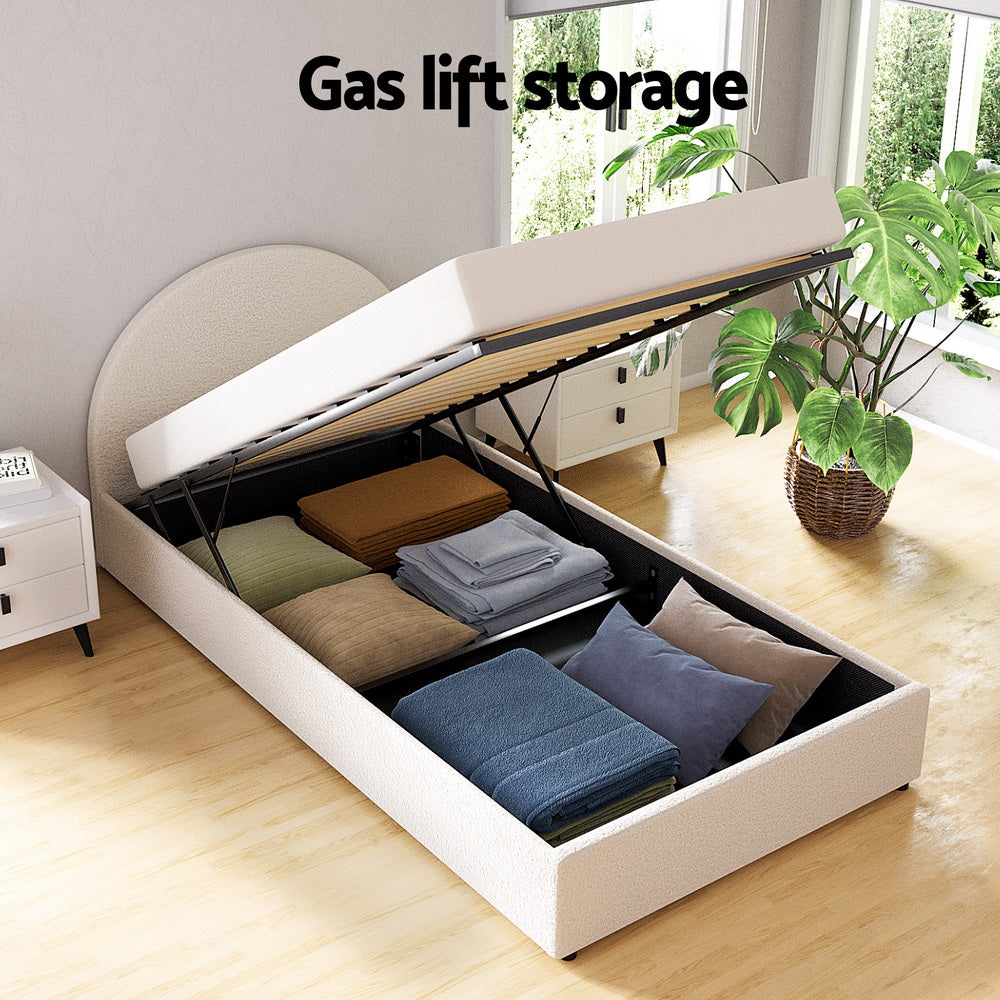 Artiss Bed Frame Gas Lift Strorage Beds Base Platform Boucle Fabric King Single ELLA-Furniture > Bedroom > Beds & Bed Frames-PEROZ Accessories