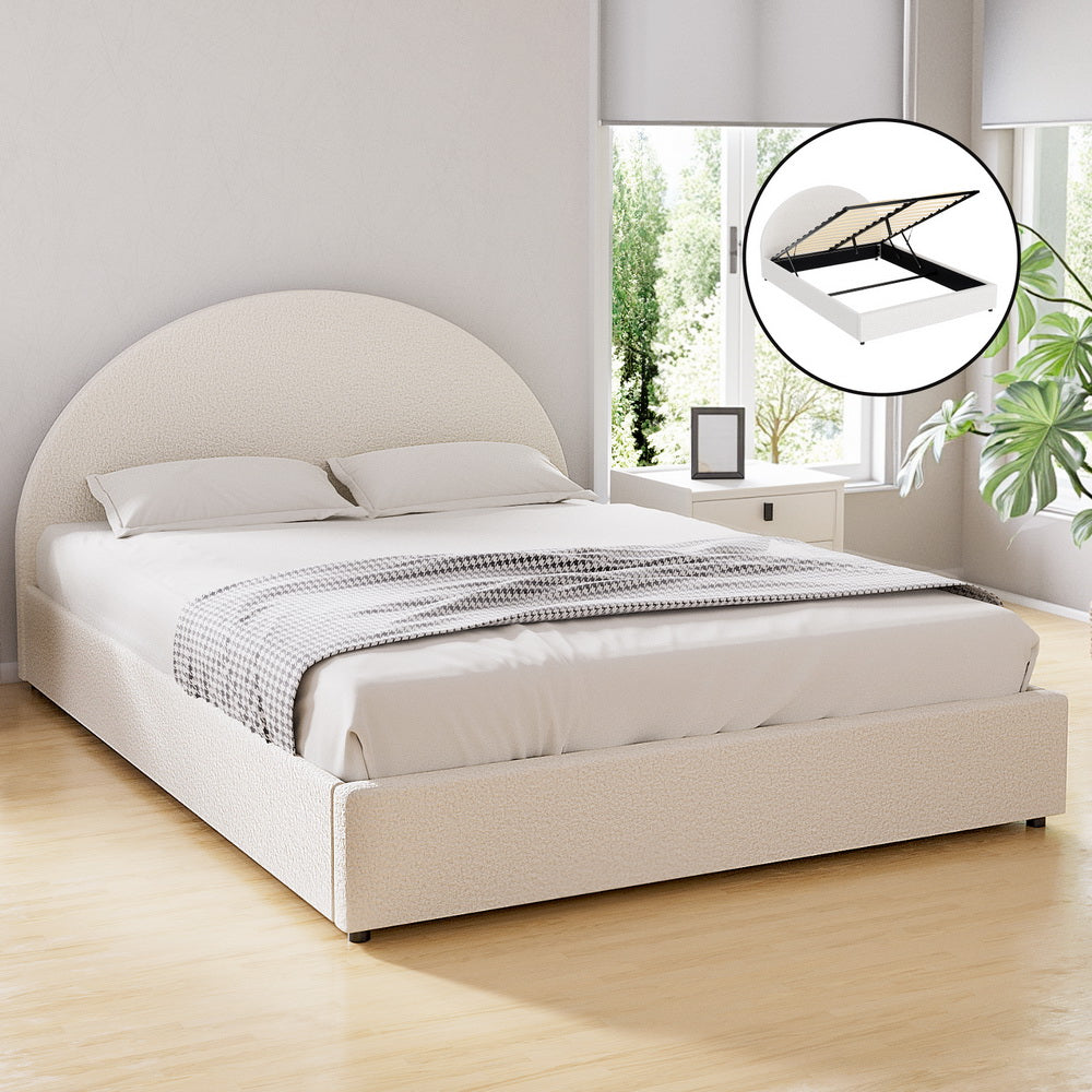 Artiss Bed Frame Gas Lift Strorage Beds Base Platform Boucle Fabric Queen ELLA-Furniture > Bedroom > Beds & Bed Frames-PEROZ Accessories