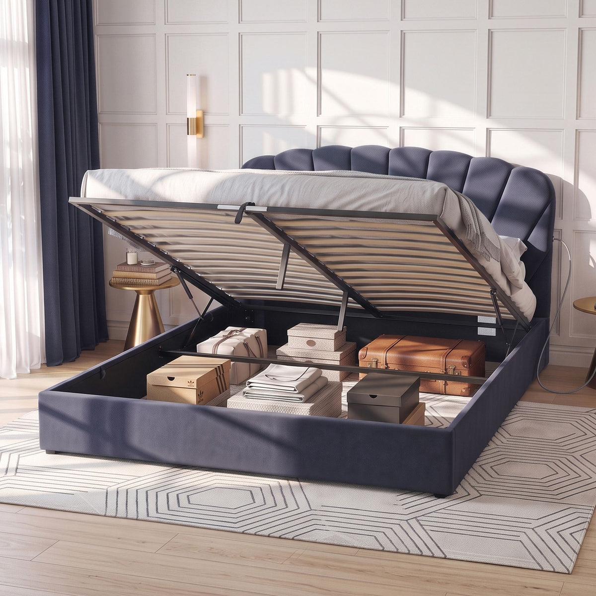 Artiss King Bed Frame with Lift Up Storage and USB Ports Grey-Furniture > Bedroom > Beds & Bed Frames-PEROZ Accessories
