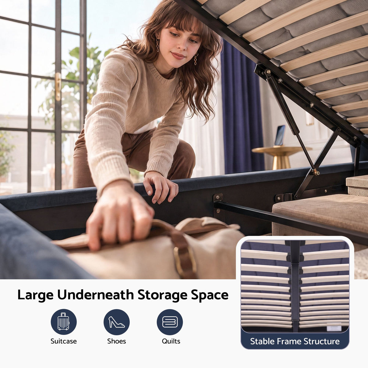 Artiss King Bed Frame with Lift Up Storage and USB Ports Grey-Furniture > Bedroom > Beds & Bed Frames-PEROZ Accessories