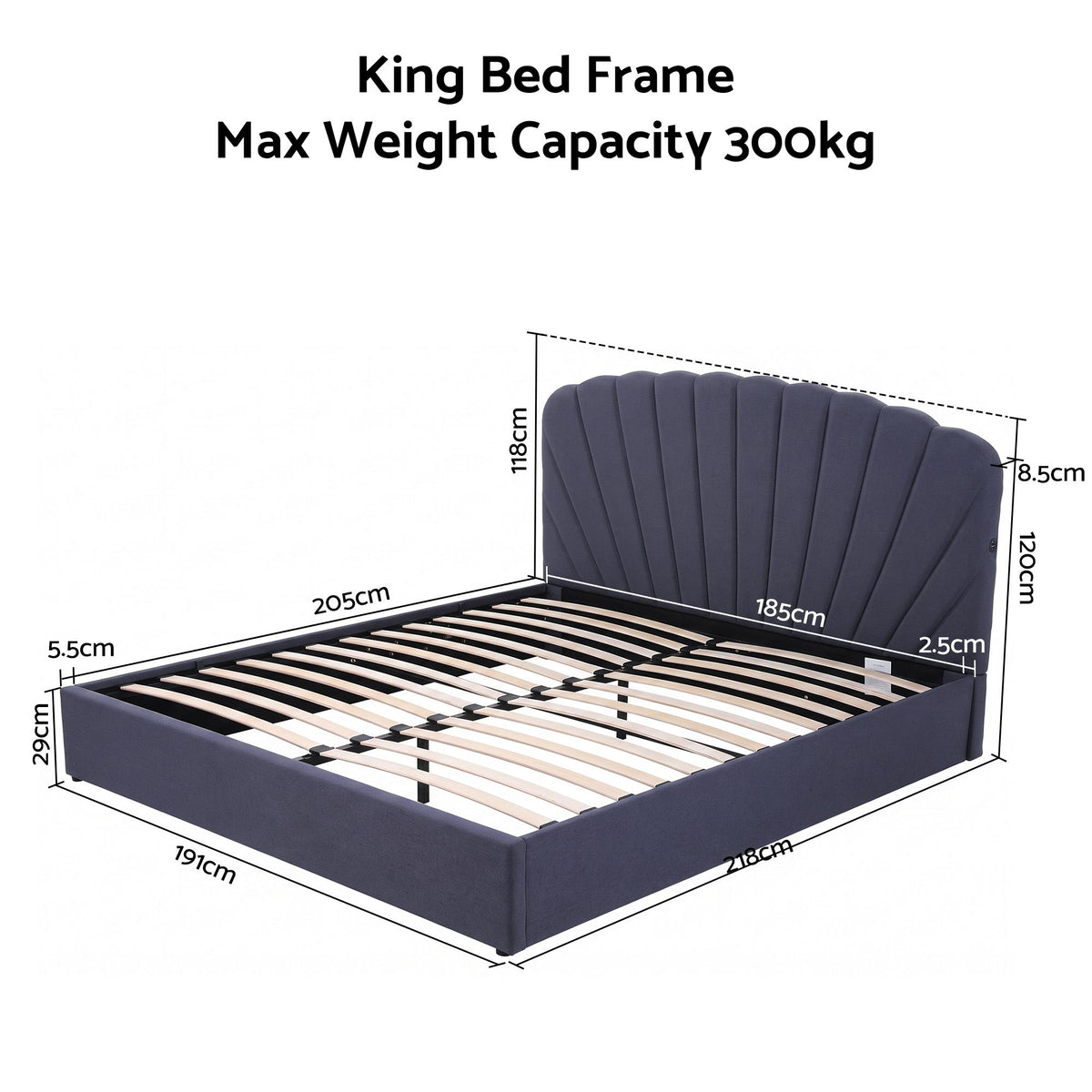 Artiss King Bed Frame with Lift Up Storage and USB Ports Grey-Furniture > Bedroom > Beds & Bed Frames-PEROZ Accessories