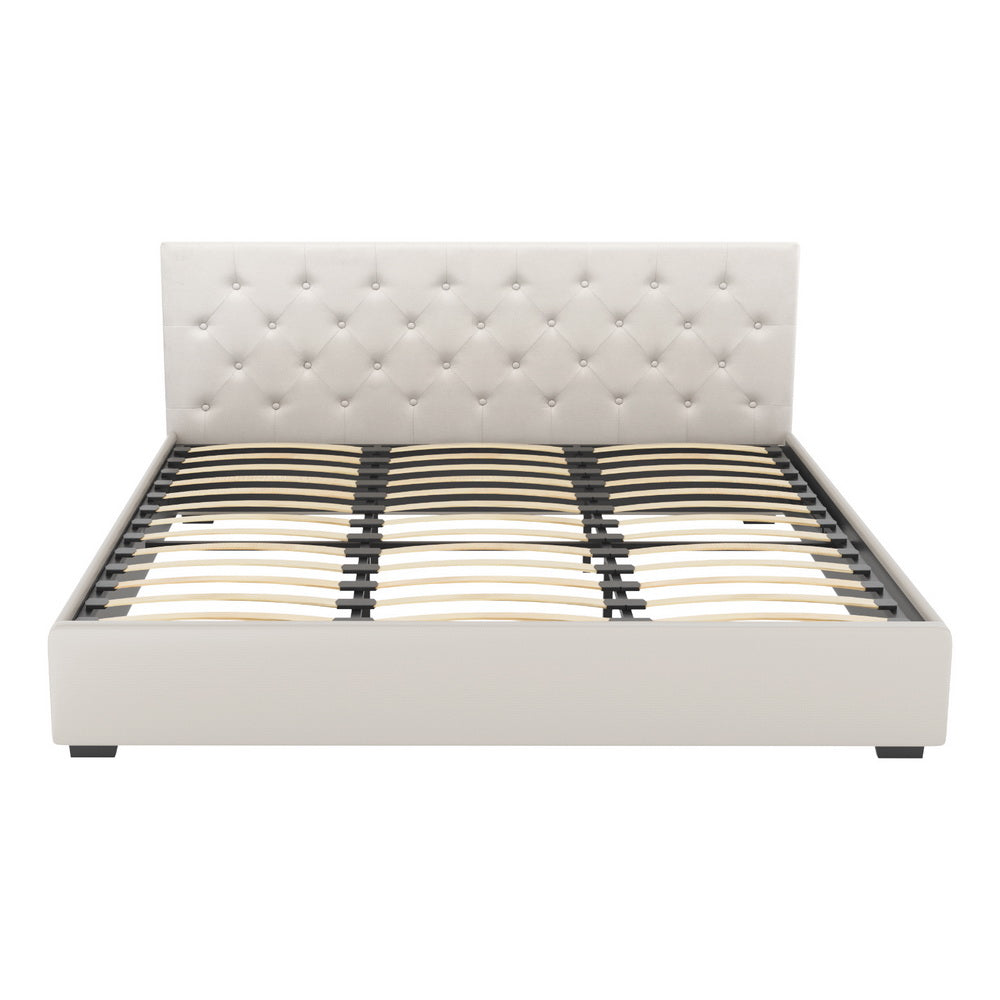 Artiss Bed Frame King Size Gas Lift Beige VILA-Furniture > Bedroom > Beds & Bed Frames-PEROZ Accessories