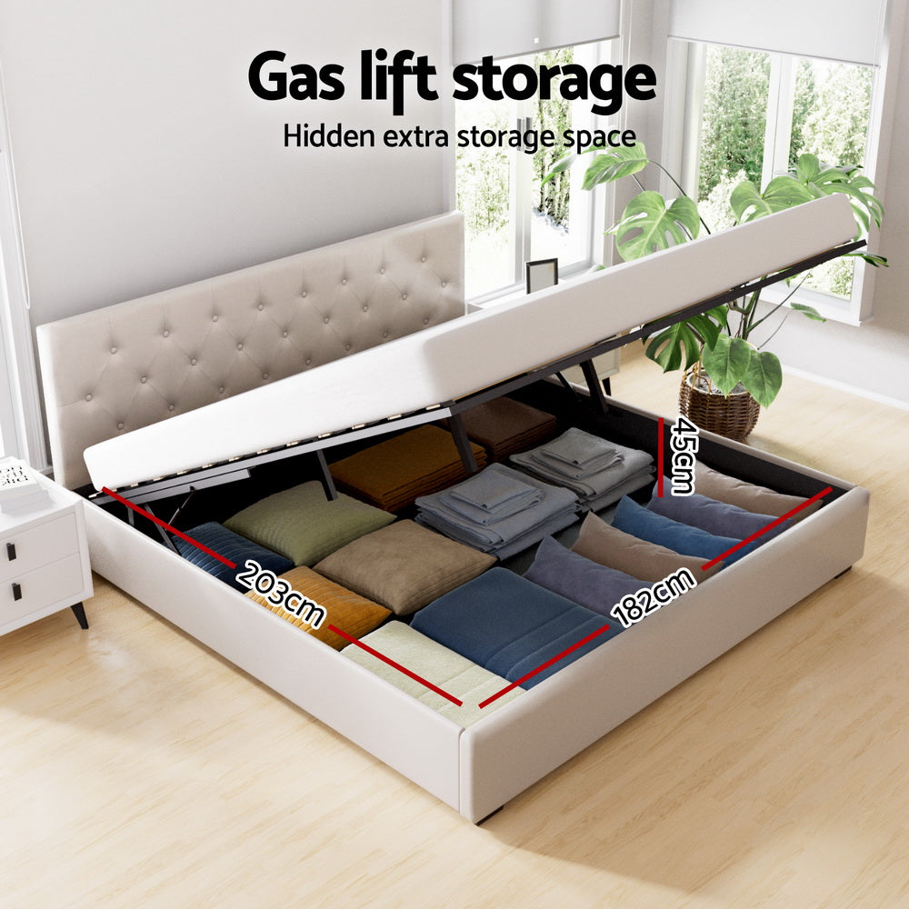 Artiss Bed Frame King Size Gas Lift Beige VILA-Furniture > Bedroom > Beds & Bed Frames-PEROZ Accessories