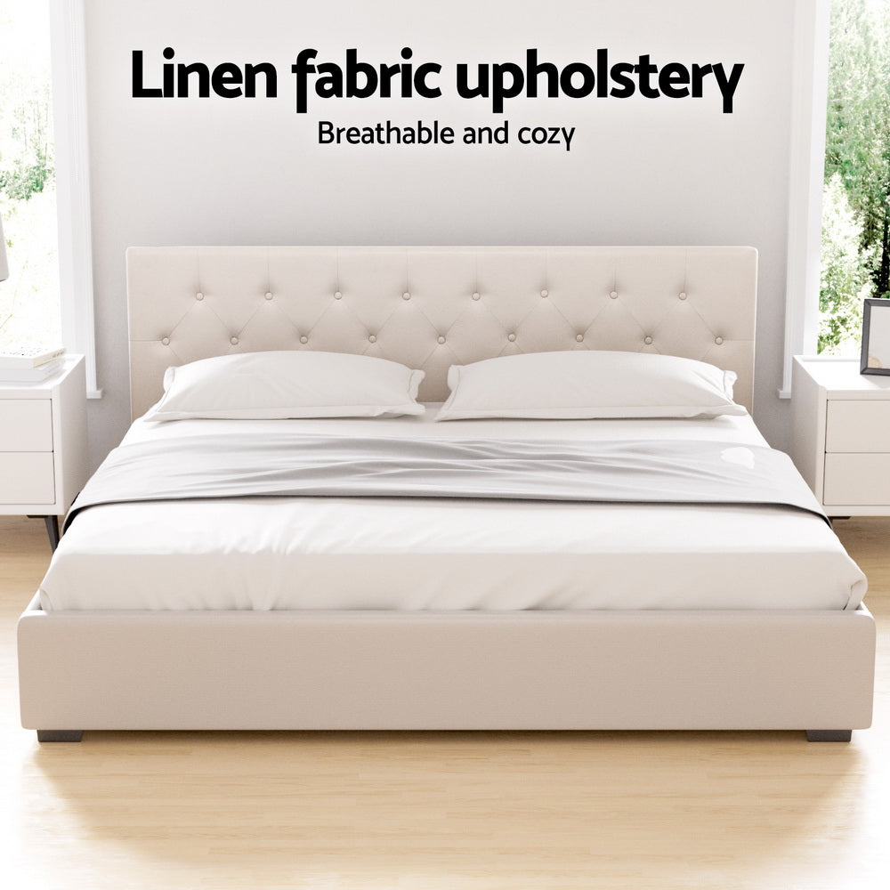 Artiss Bed Frame King Size Gas Lift Beige VILA-Furniture > Bedroom > Beds & Bed Frames-PEROZ Accessories