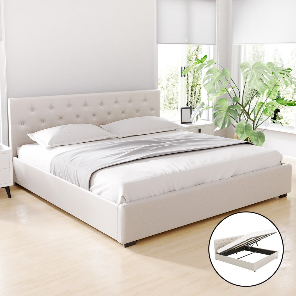 Artiss Bed Frame King Size Gas Lift Beige VILA-Furniture > Bedroom > Beds & Bed Frames-PEROZ Accessories