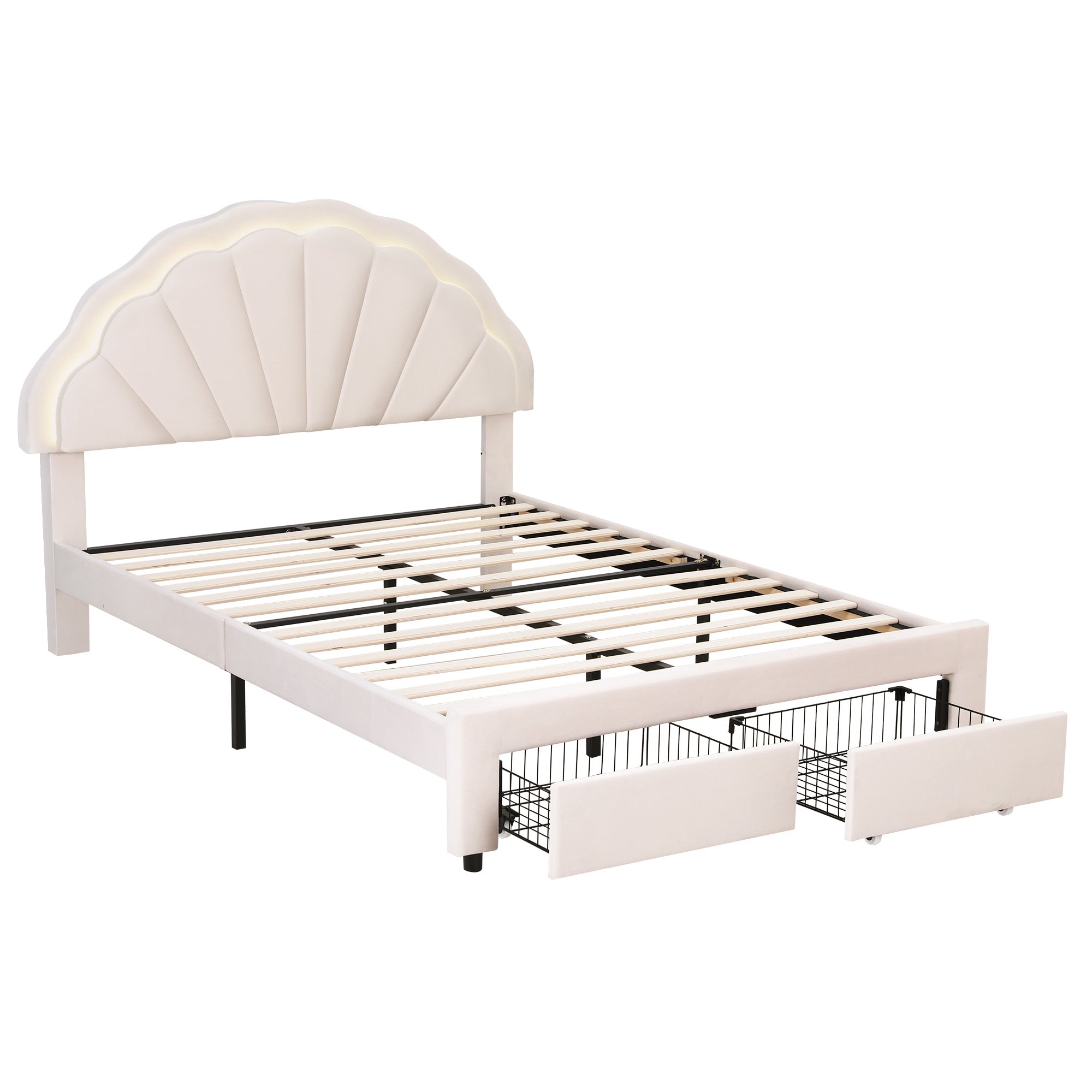 Artiss Double Bed Frame with 2 Storage Drawers Upholstered Velvet Platform Bed LED Headboard-Furniture > Bedroom > Beds & Bed Frames-PEROZ Accessories