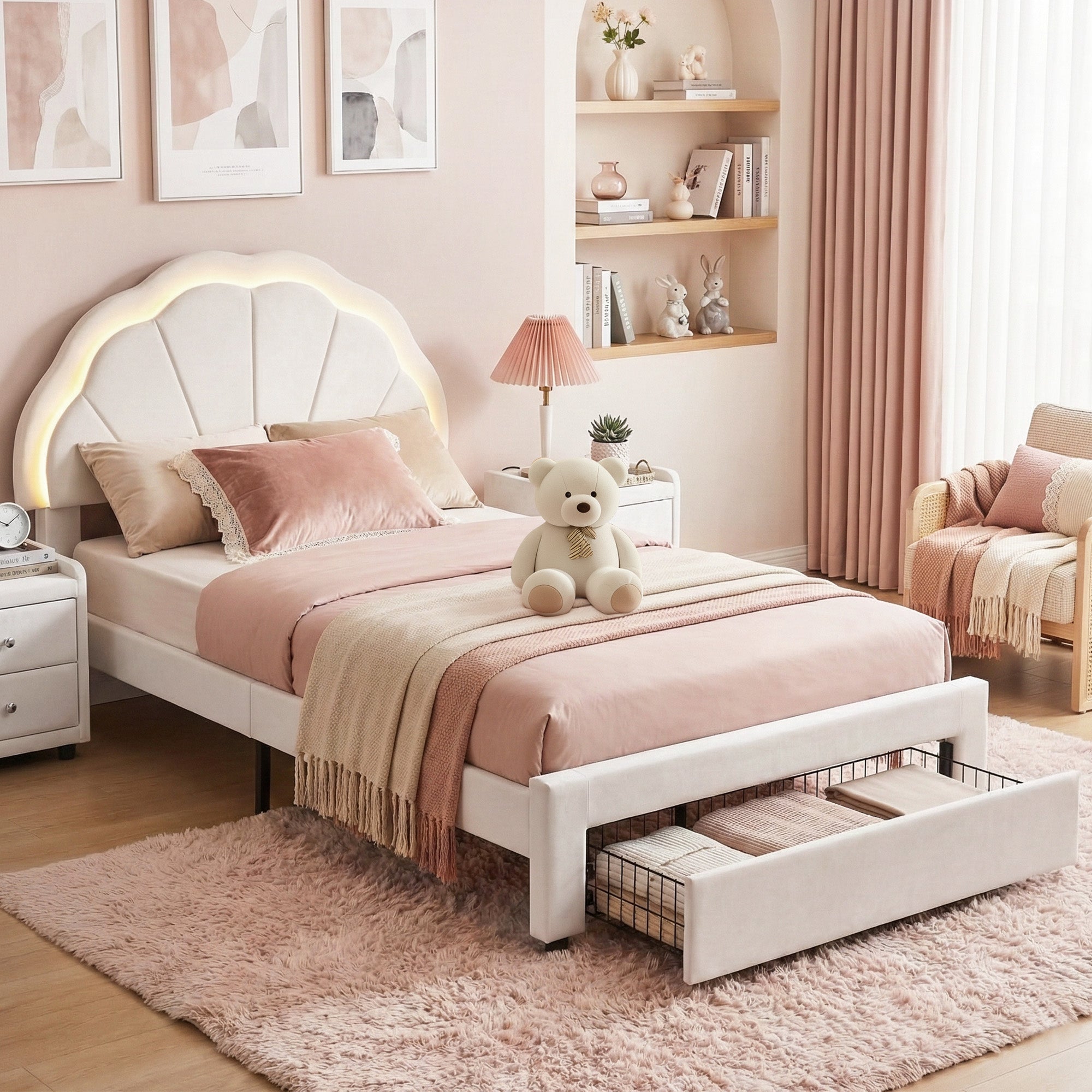 Artiss King Single Bed Frame with Storage Drawer Upholstered Velvet Platform Bed LED Headboard-Furniture > Bedroom > Beds & Bed Frames-PEROZ Accessories