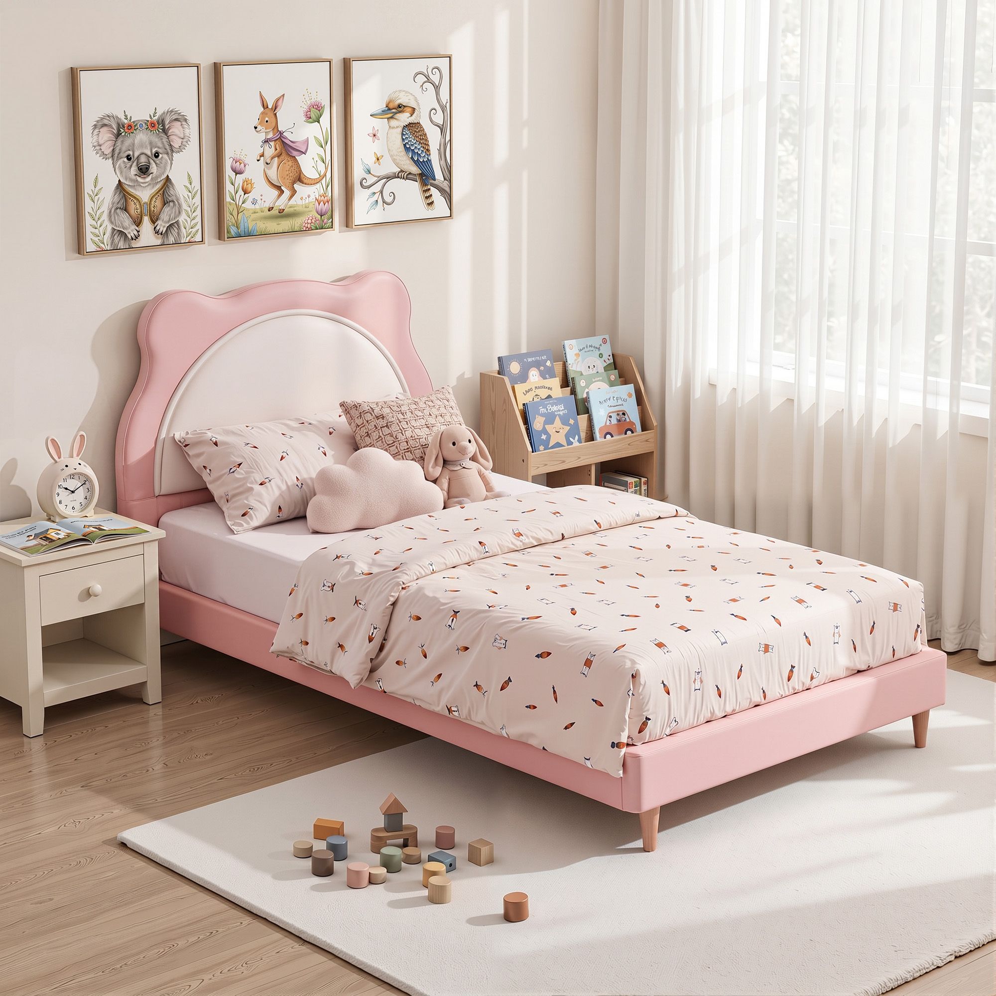 Artiss King Single Pink Kids Bed Frame for Girls Bedroom Cute Animal Upholstered-Furniture > Bedroom > Beds & Bed Frames-PEROZ Accessories