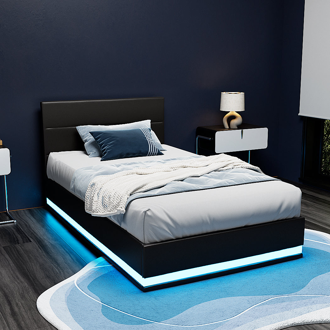 Artiss RGB LED Bed Frame King Single Size Gas Lift Base Storage Leather LUMI-Bed Frames-PEROZ Accessories