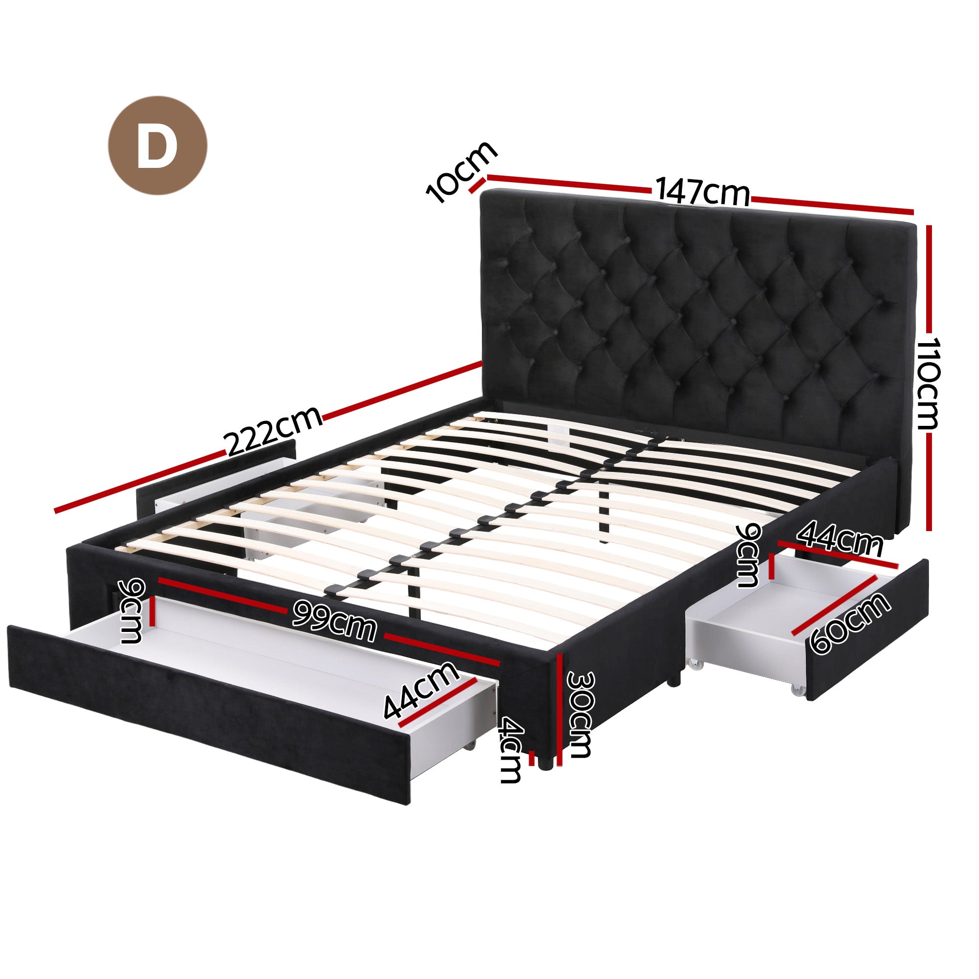 Artiss Double Bed Frame Storage Charging Station Upholstered 3 Drawers USB Type-C-Furniture > Bedroom > Beds & Bed Frames-PEROZ Accessories