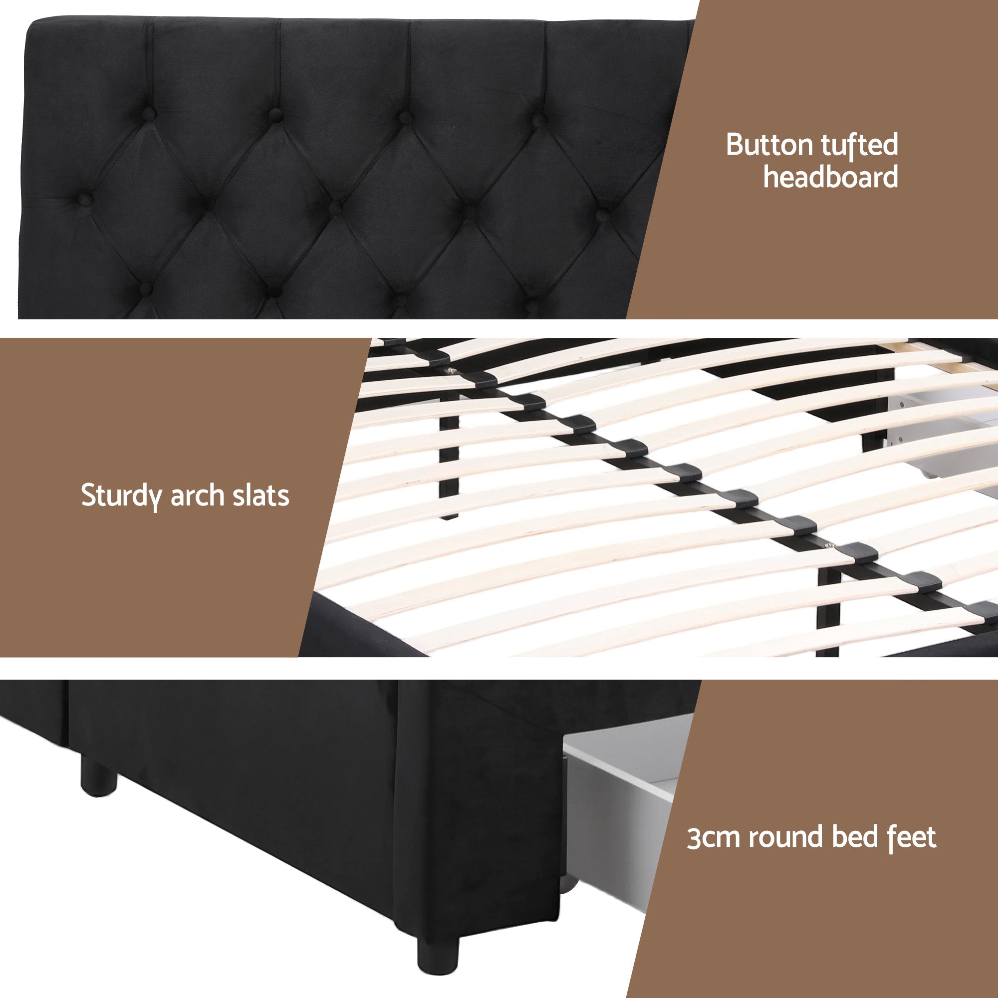 Artiss Double Bed Frame Storage Charging Station Upholstered 3 Drawers USB Type-C-Furniture > Bedroom > Beds & Bed Frames-PEROZ Accessories