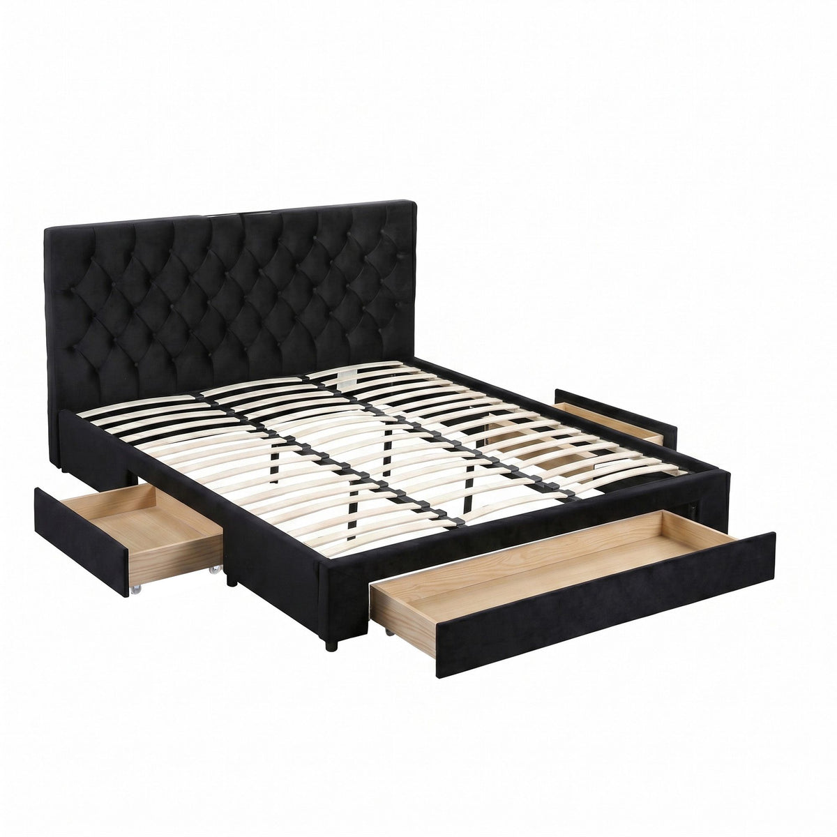 Artiss King Bed Frame Storage Charging Station Upholstered 3 Drawers USB Type-C-Furniture > Bedroom > Beds & Bed Frames-PEROZ Accessories
