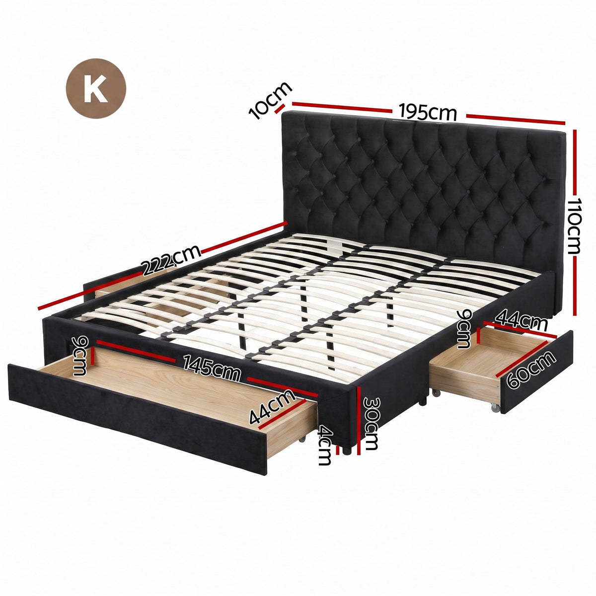 Artiss King Bed Frame Storage Charging Station Upholstered 3 Drawers USB Type-C-Furniture > Bedroom > Beds & Bed Frames-PEROZ Accessories