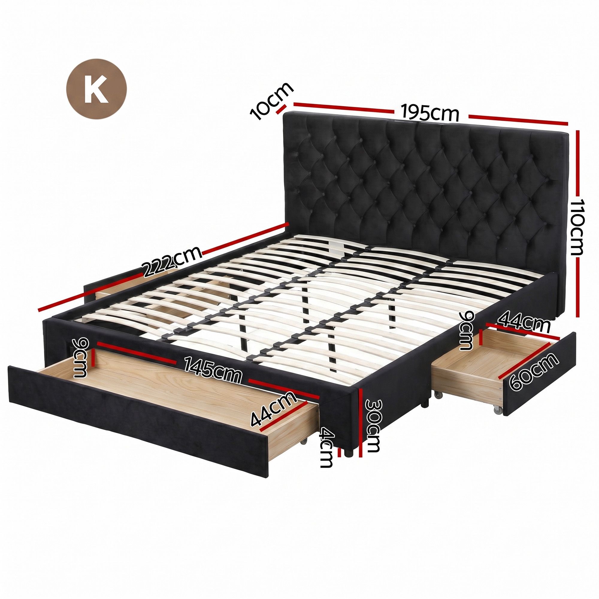 Artiss King Bed Frame Storage Charging Station Upholstered 3 Drawers USB Type-C-Furniture > Bedroom > Beds & Bed Frames-PEROZ Accessories