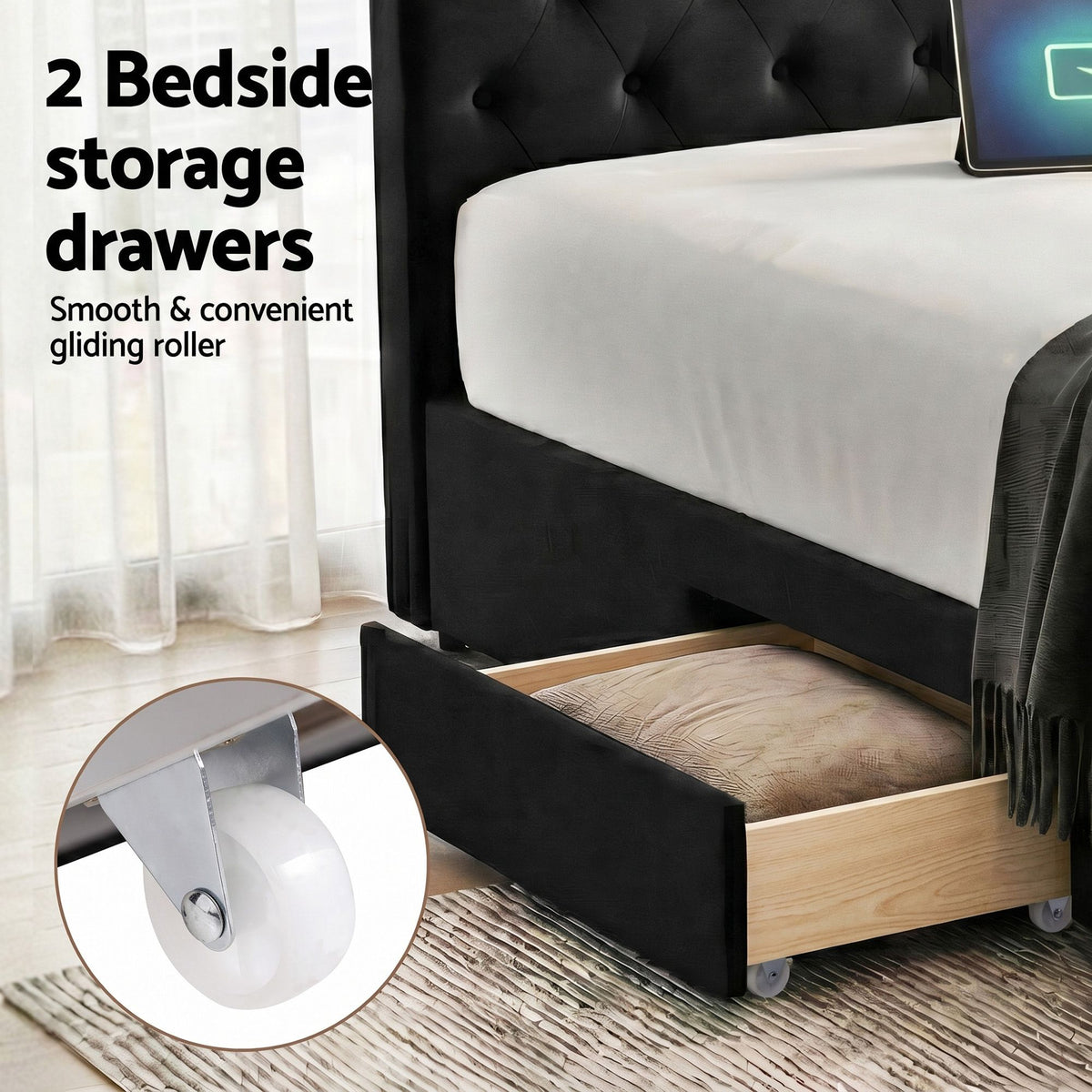 Artiss King Bed Frame Storage Charging Station Upholstered 3 Drawers USB Type-C-Furniture > Bedroom > Beds & Bed Frames-PEROZ Accessories