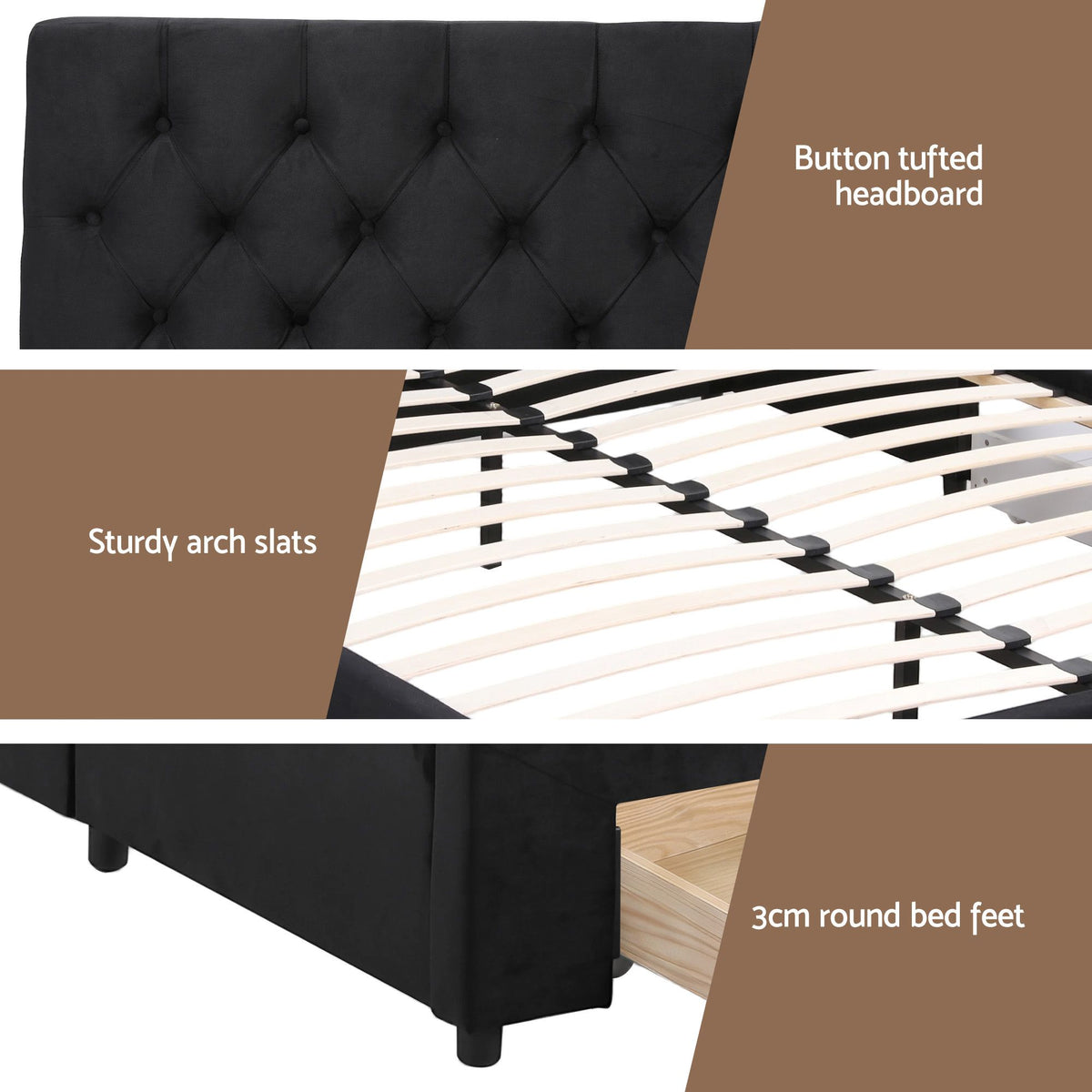 Artiss King Bed Frame Storage Charging Station Upholstered 3 Drawers USB Type-C-Furniture > Bedroom > Beds & Bed Frames-PEROZ Accessories