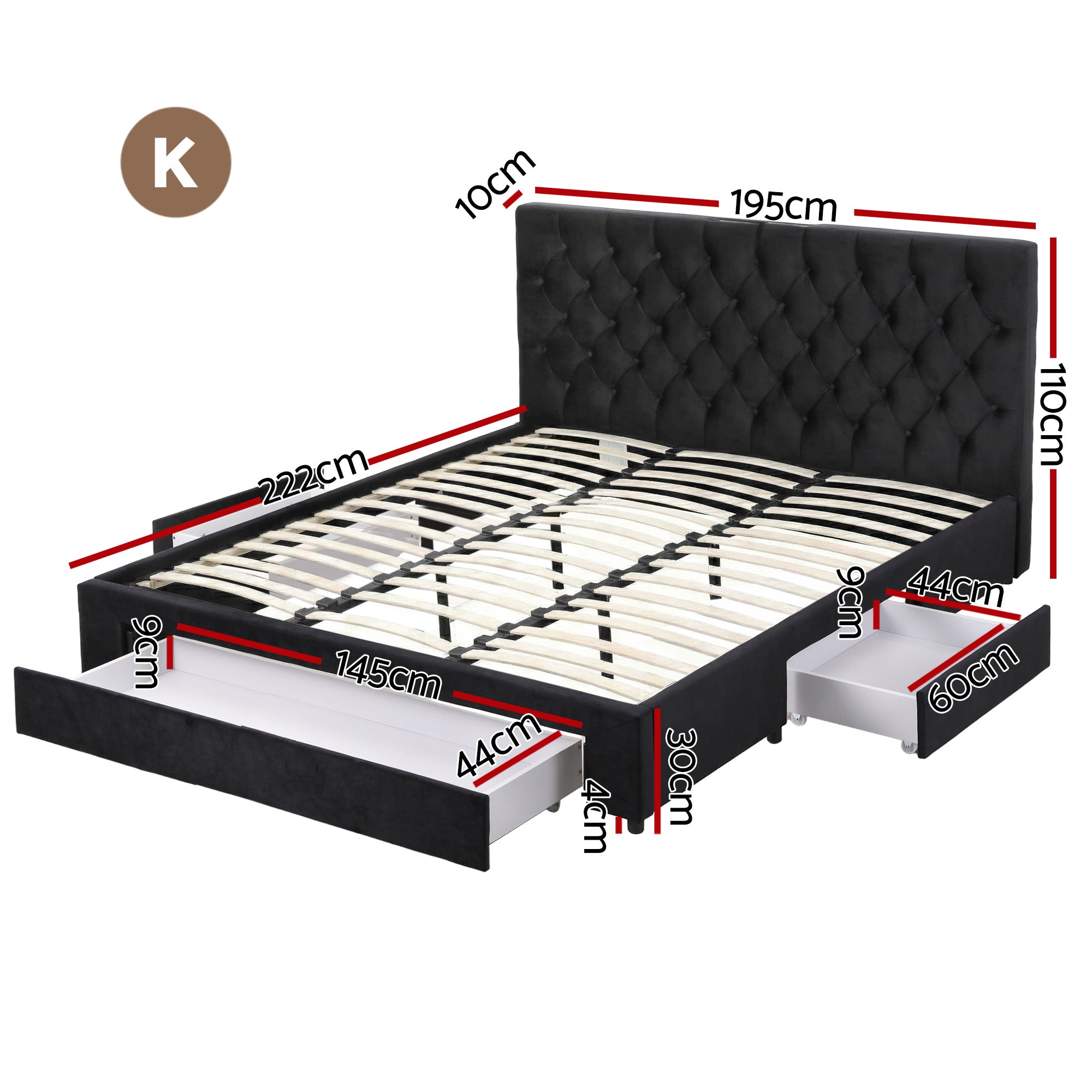 Artiss King Bed Frame Storage Charging Station Upholstered 3 Drawers USB Type-C-Furniture > Bedroom > Beds & Bed Frames-PEROZ Accessories