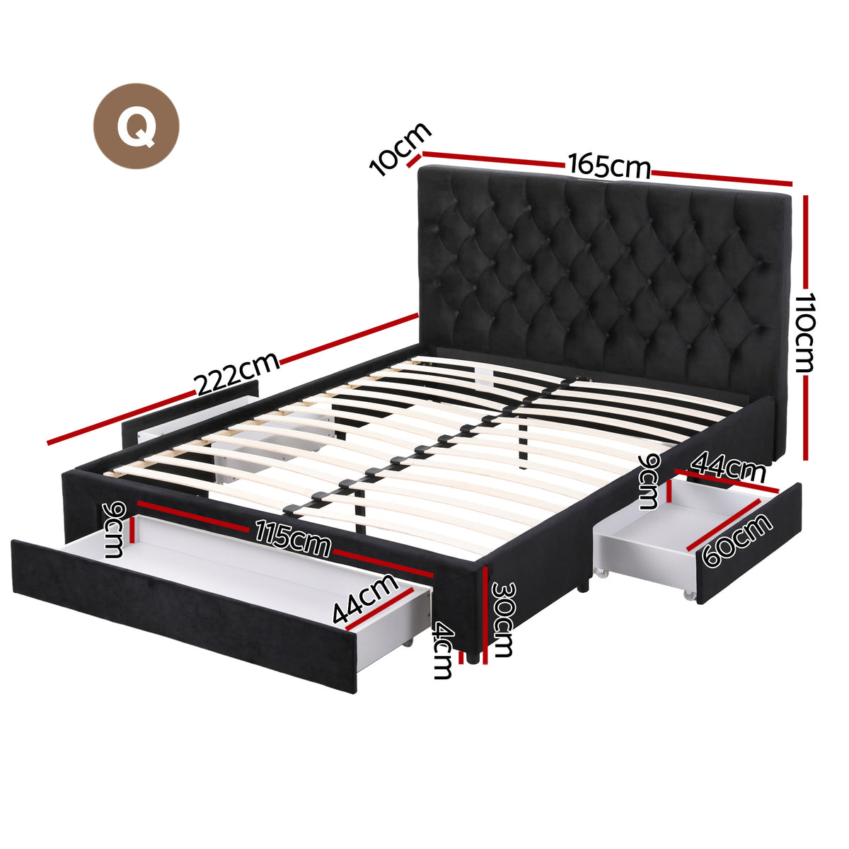 Artiss Queen Bed Frame Storage Charging Station Upholstered 3 Drawers USB Type-C-Furniture > Bedroom > Beds & Bed Frames-PEROZ Accessories