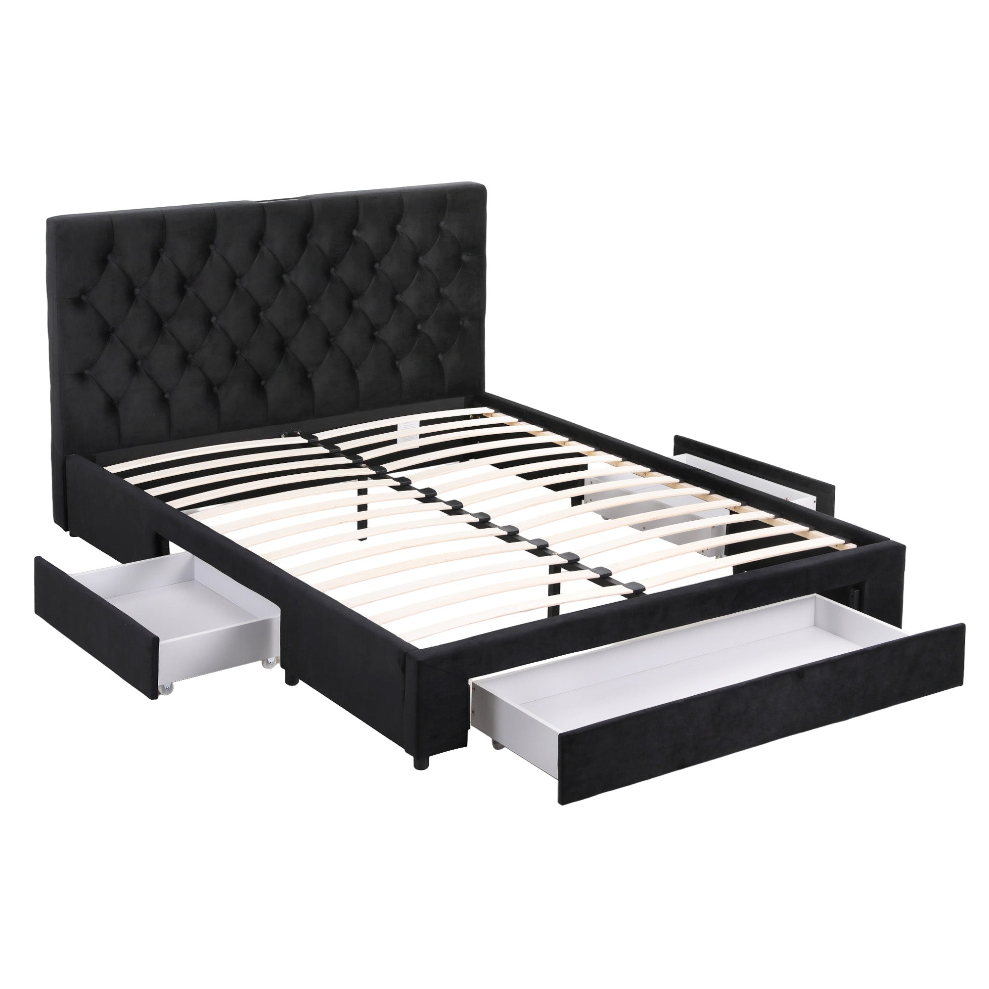 Artiss Queen Bed Frame Storage Charging Station Upholstered 3 Drawers USB Type-C-Furniture > Bedroom > Beds & Bed Frames-PEROZ Accessories