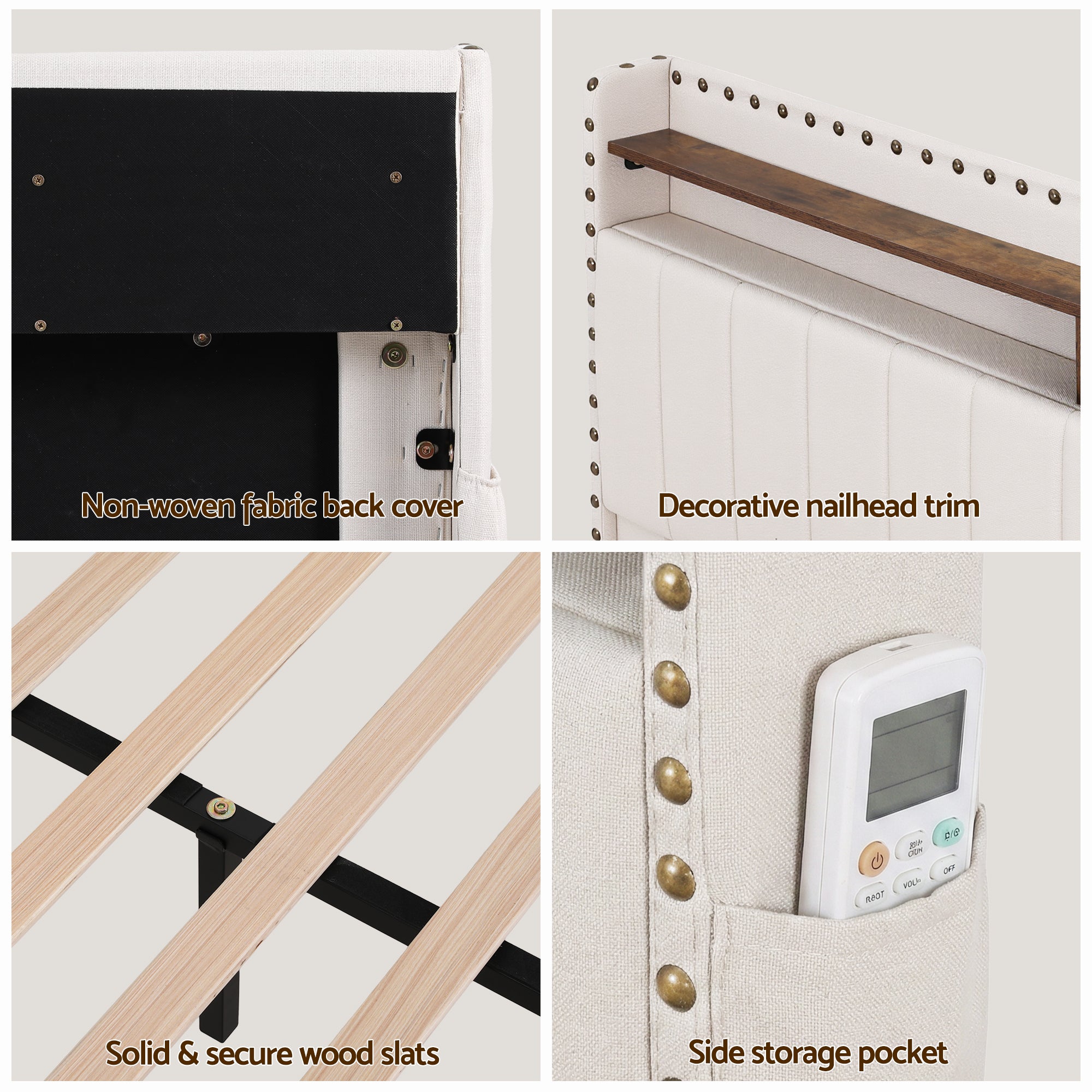Artiss Queen Upholstered Bed Frame with Shelf Storage Drawers Charging Station Mood Lighting Linen-Furniture > Bedroom > Beds & Bed Frames-PEROZ Accessories
