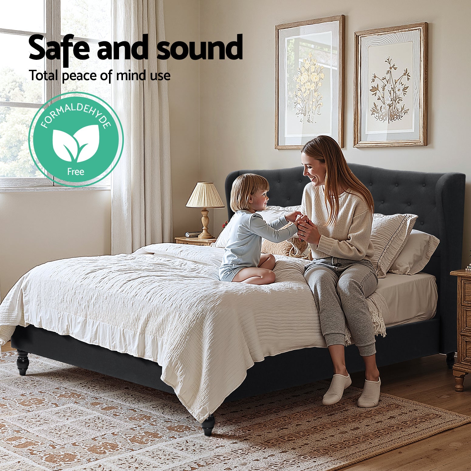 Artiss King Bed Frame Wingback Headboard Charcoal Grey Linen Upholstered Platform Bed Base-Furniture > Bedroom > Beds & Bed Frames-PEROZ Accessories