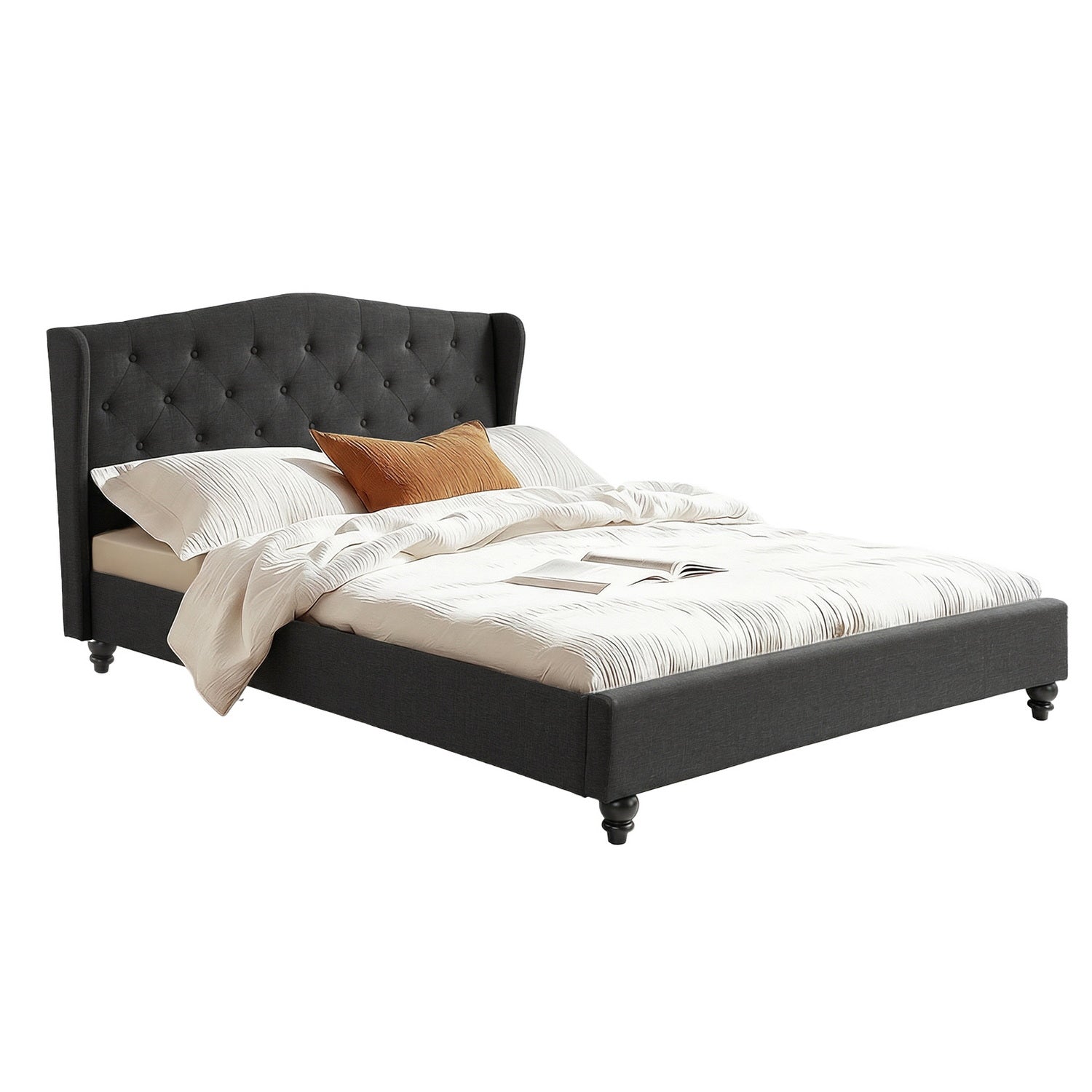 Artiss Queen Bed Frame Wingback Headboard Charcoal Grey Linen Upholstered Platform Bed Base-Furniture > Bedroom > Beds & Bed Frames-PEROZ Accessories