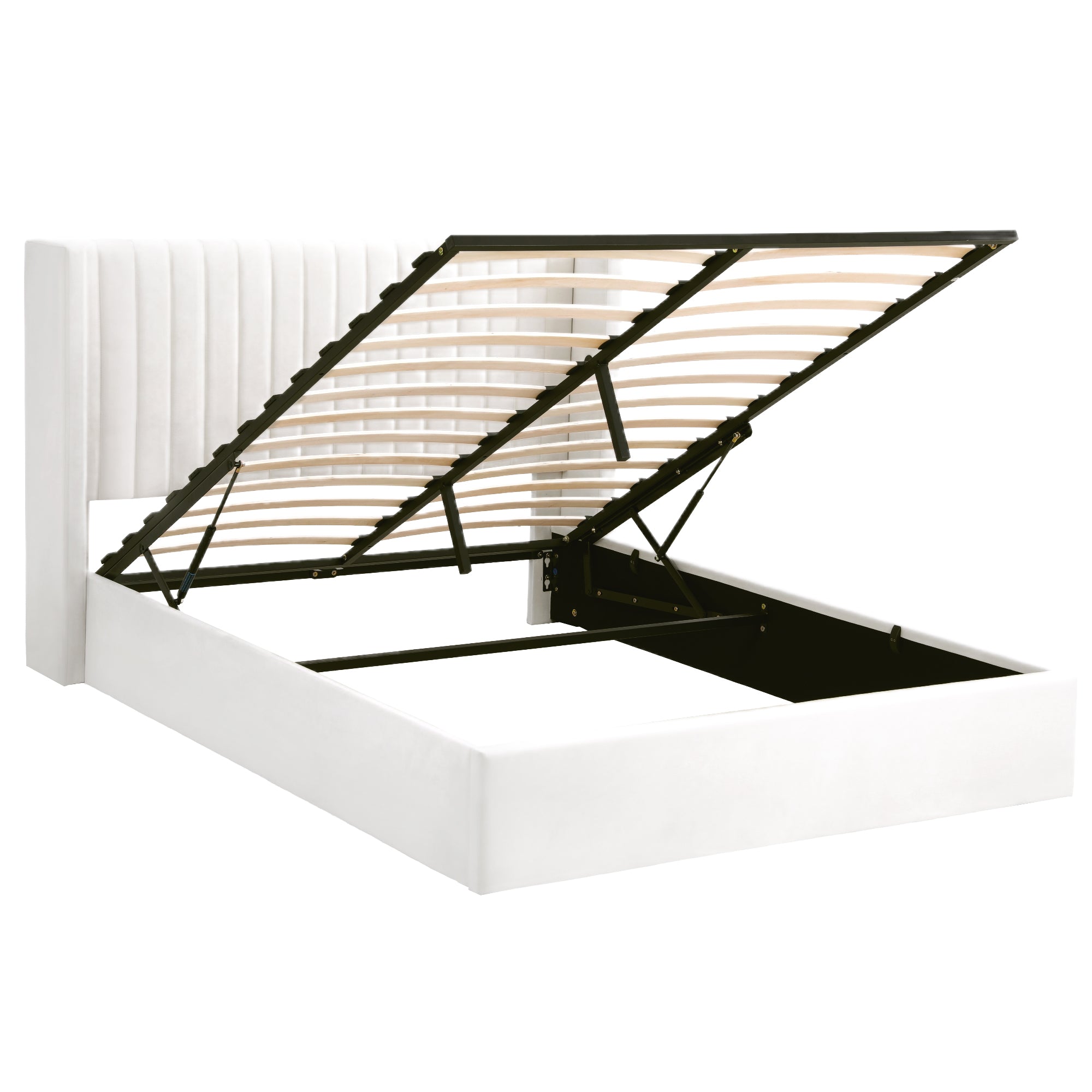 Artiss Double Bed Frame with Gaslift Storage USB Type-C Charging Ports Velvet Upholstery White-Furniture > Bedroom > Beds & Bed Frames-PEROZ Accessories