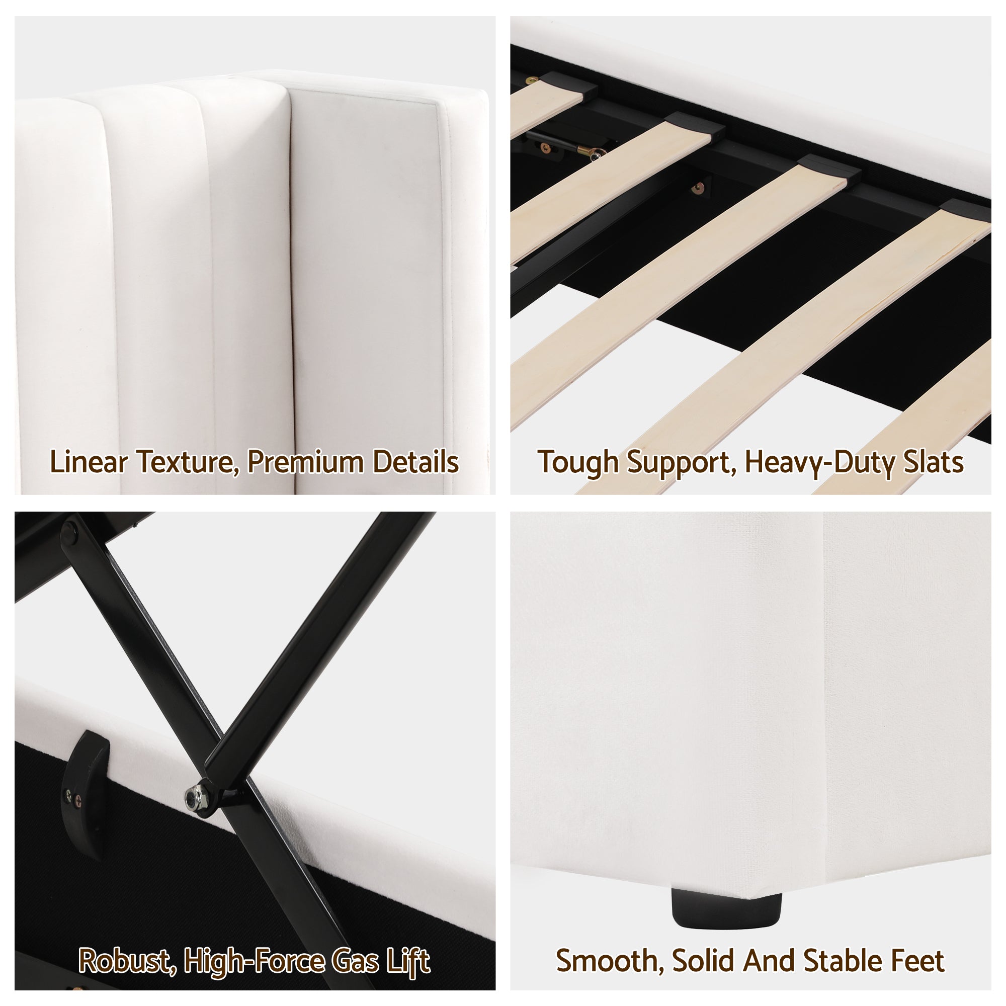 Artiss Double Bed Frame with Gaslift Storage USB Type-C Charging Ports Velvet Upholstery White-Furniture > Bedroom > Beds & Bed Frames-PEROZ Accessories