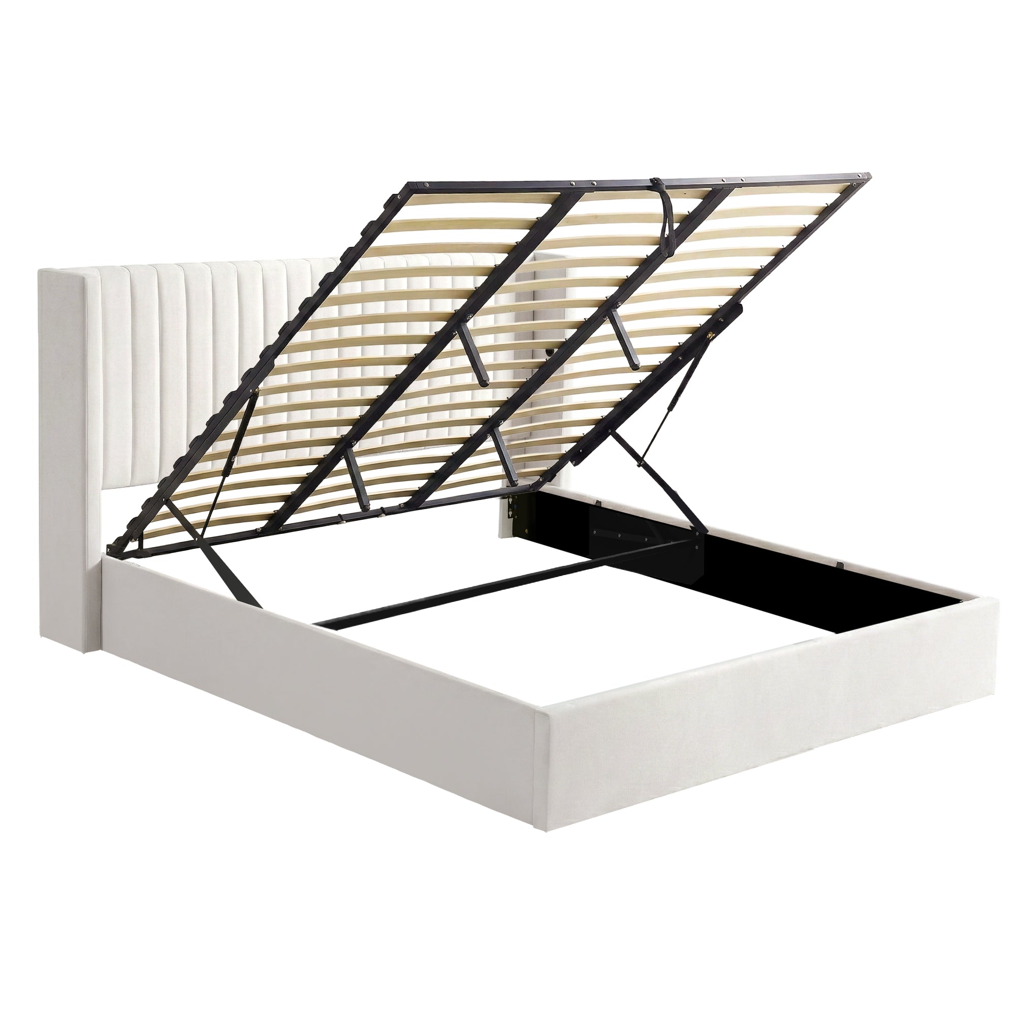 Artiss King Bed Frame with Gaslift Storage USB Type-C Charging Ports Velvet Upholstery White-Furniture > Bedroom > Beds & Bed Frames-PEROZ Accessories