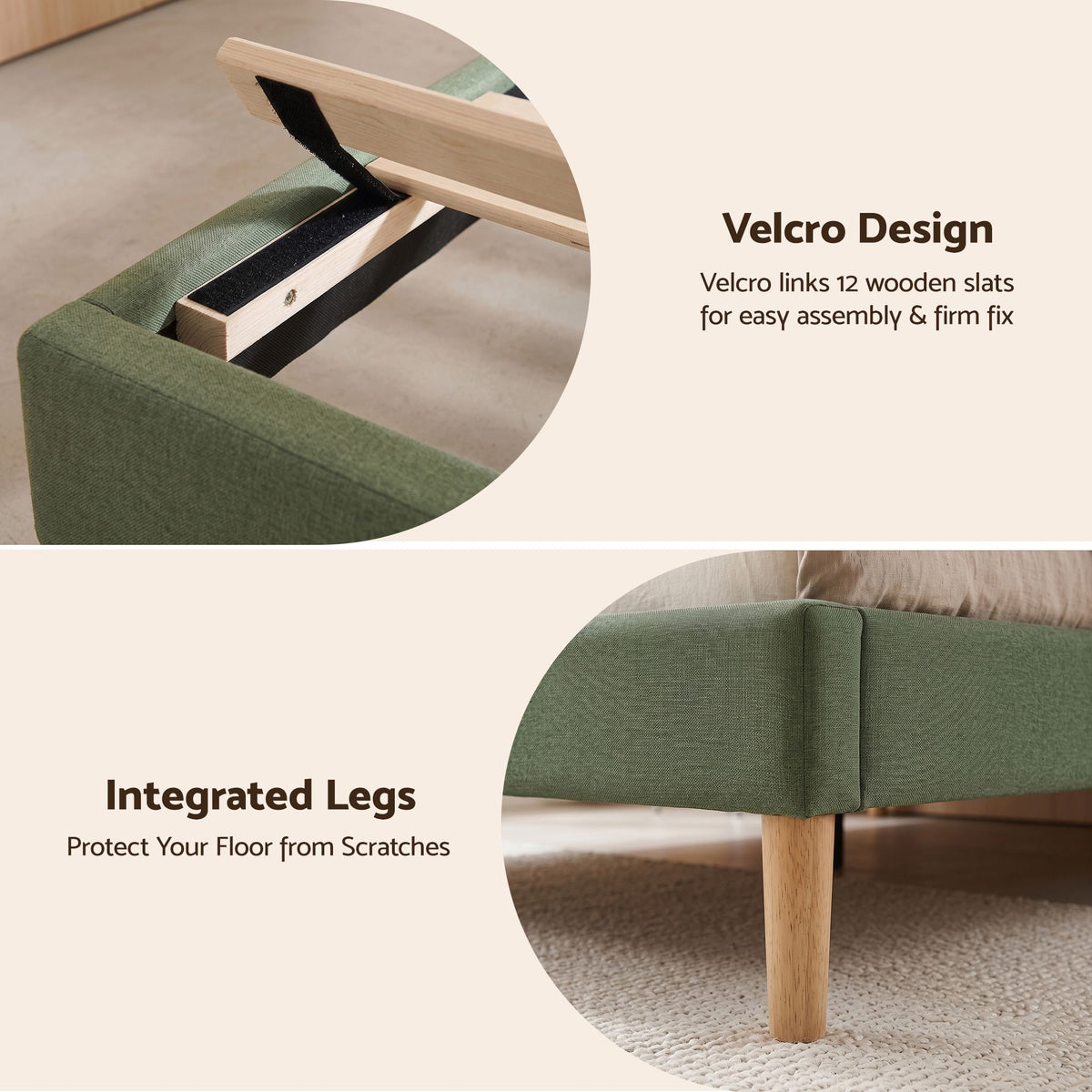 Artiss King Single Bed Frame, Green Faux Linen with Wooden Slats-Furniture > Bedroom > Beds & Bed Frames-PEROZ Accessories