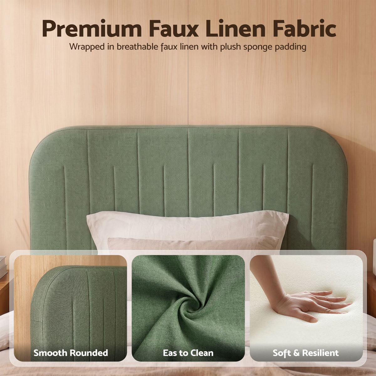 Artiss King Single Bed Frame, Green Faux Linen with Wooden Slats-Furniture > Bedroom > Beds & Bed Frames-PEROZ Accessories