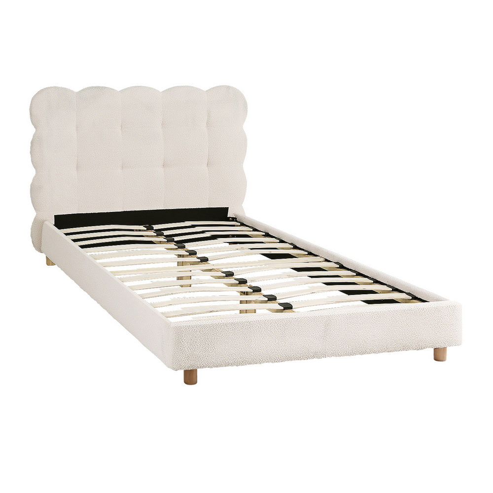 Artiss King Single Bed Frame Cloud Headboard Boucle Fabric Mattress Platform Base White-Furniture > Bedroom > Beds & Bed Frames-PEROZ Accessories