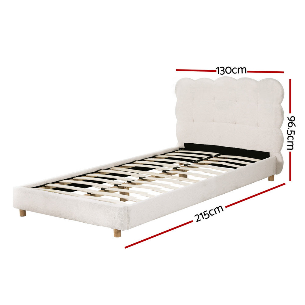 Artiss King Single Bed Frame Cloud Headboard Boucle Fabric Mattress Platform Base White-Furniture > Bedroom > Beds & Bed Frames-PEROZ Accessories