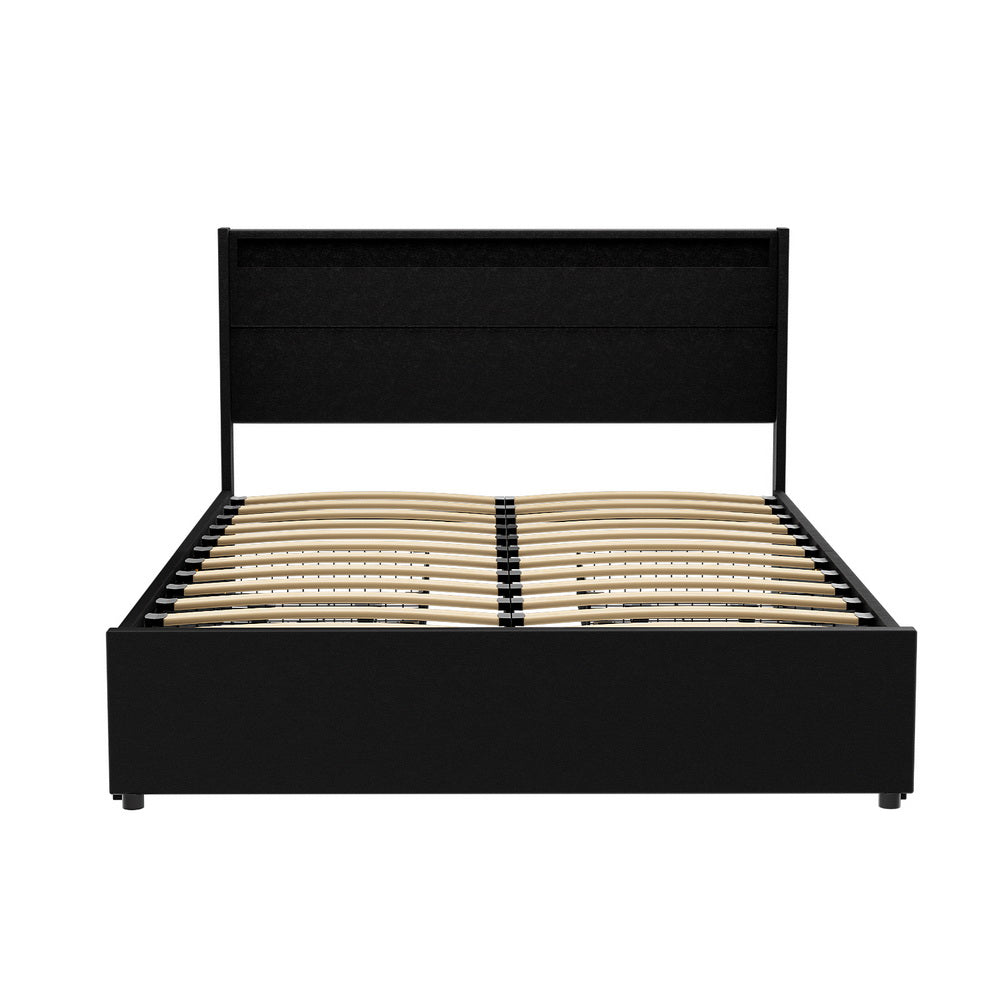 Artiss Bed Frame Double Size LED with 4 Drawers Black DUNN-Furniture > Bedroom > Beds & Bed Frames-PEROZ Accessories